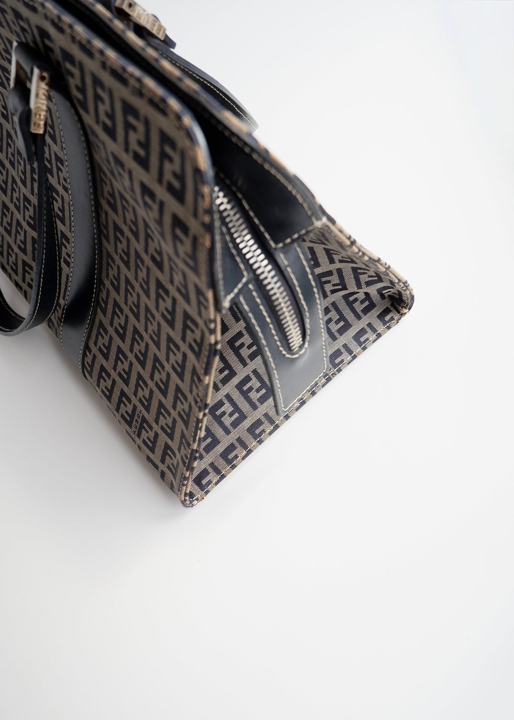 Authentic Preowned Vintage Fendi Navy Zucchino East West Shoulder Bag