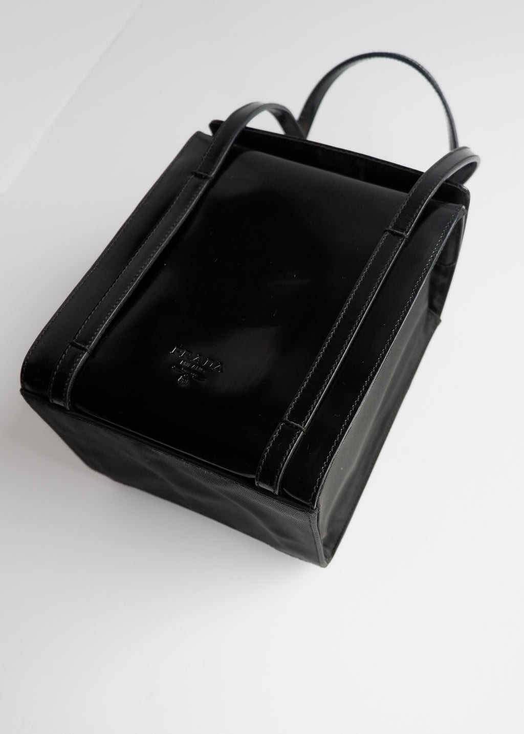 Authentic Preowned Prada Black Patent Leather/Nylon Top Handle Bag