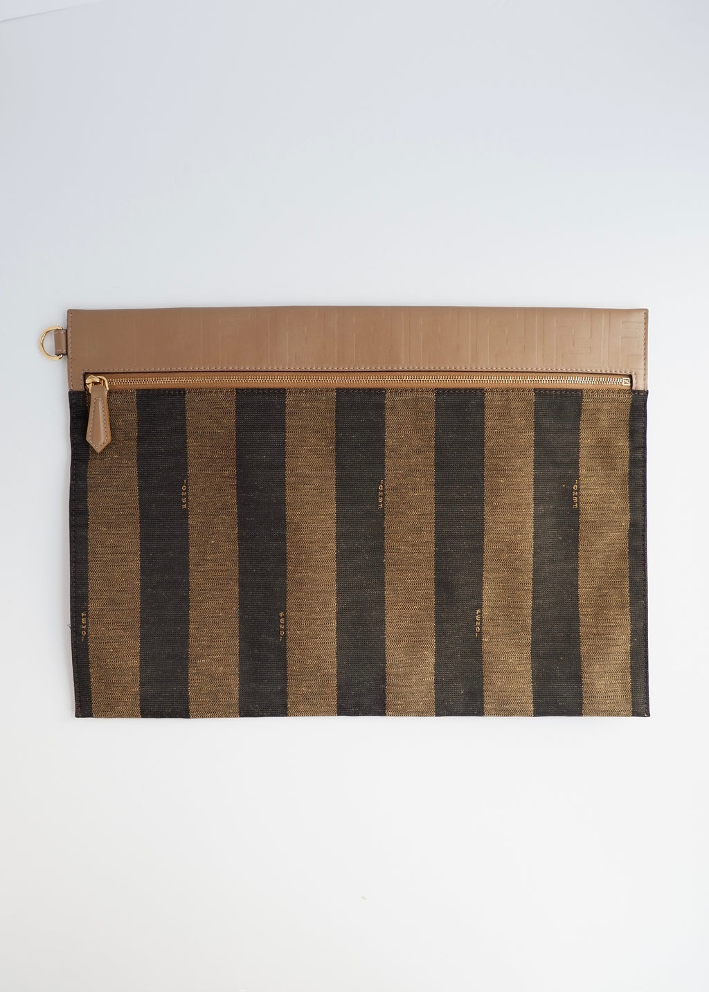 Pochette/Sac à main Fendi Pequin Stripe en toile et cuir marron, d'occasion, authentique