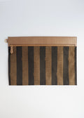 Pochette/Sac à main Fendi Pequin Stripe en toile et cuir marron, d'occasion, authentique