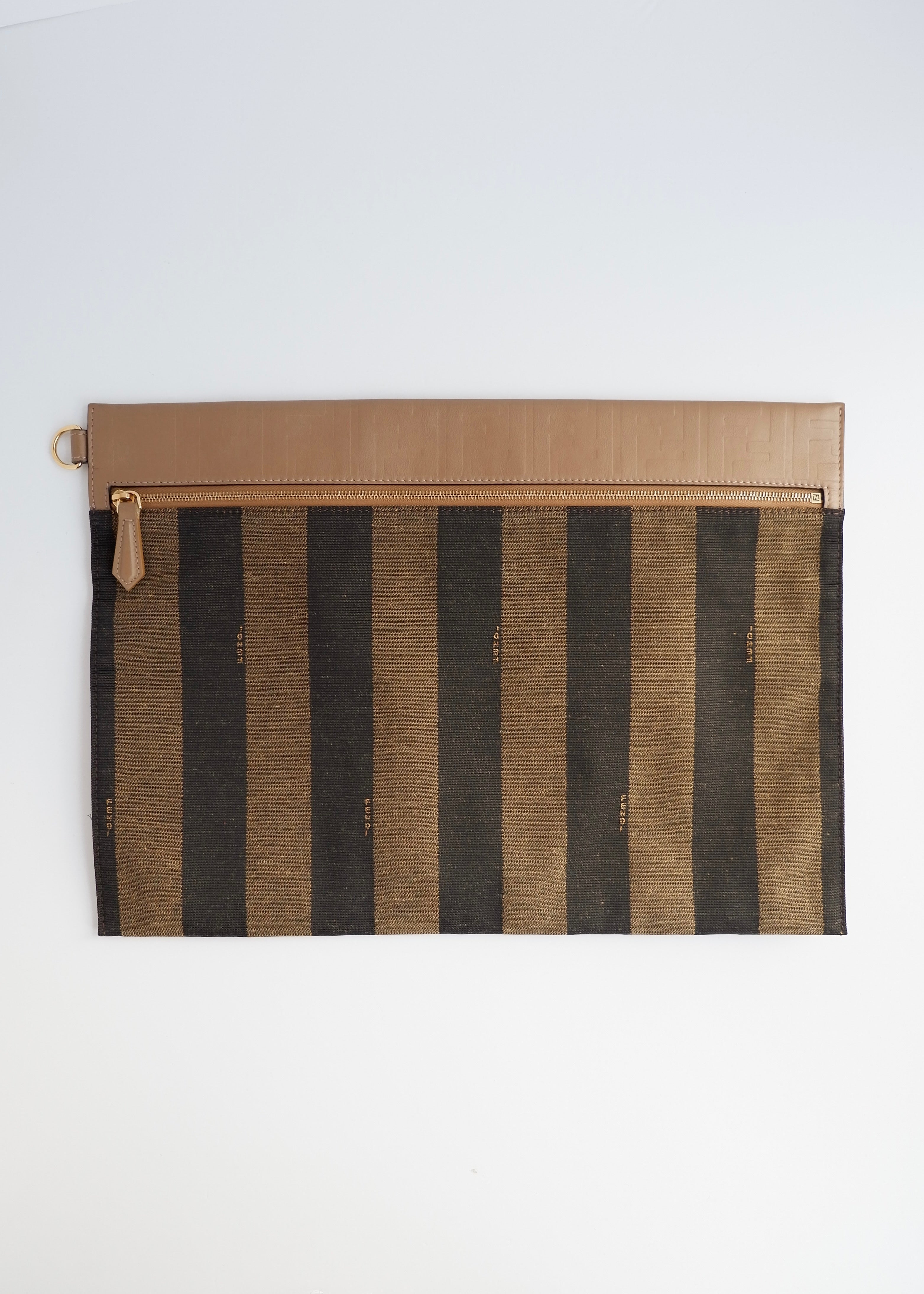 Pochette/Sac à main Fendi Pequin Stripe en toile et cuir marron, d'occasion, authentique