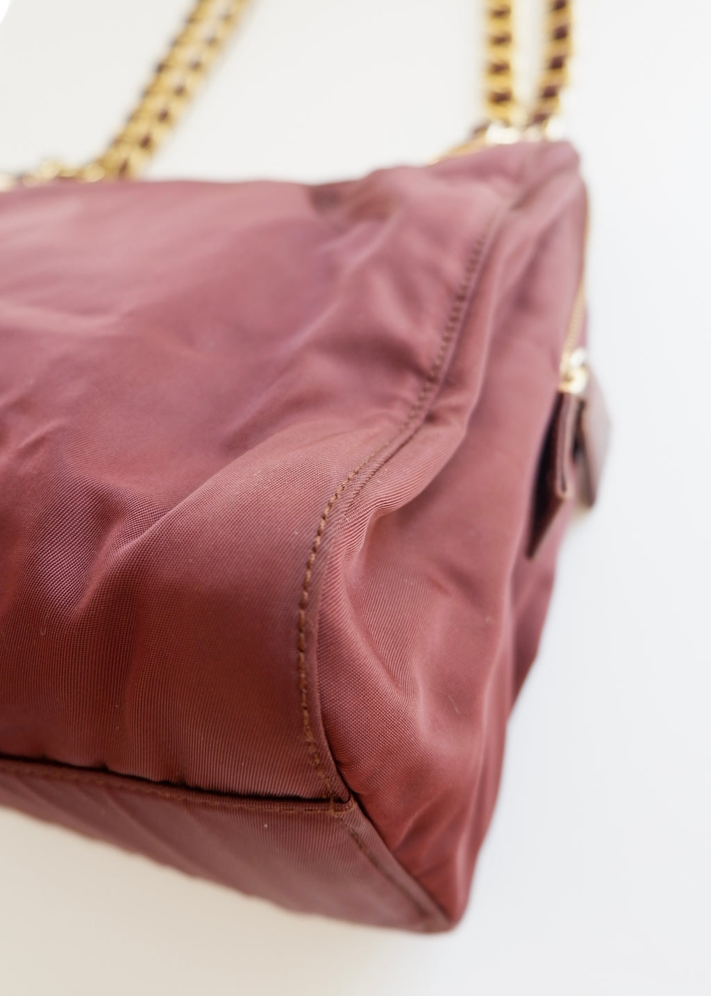 Preowned Prada Burgundy Nylon Chain Shoulder Tote