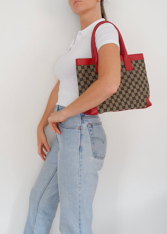 Authentic Preowned Gucci GG Canvas Red/ Navy Shoulder Bag