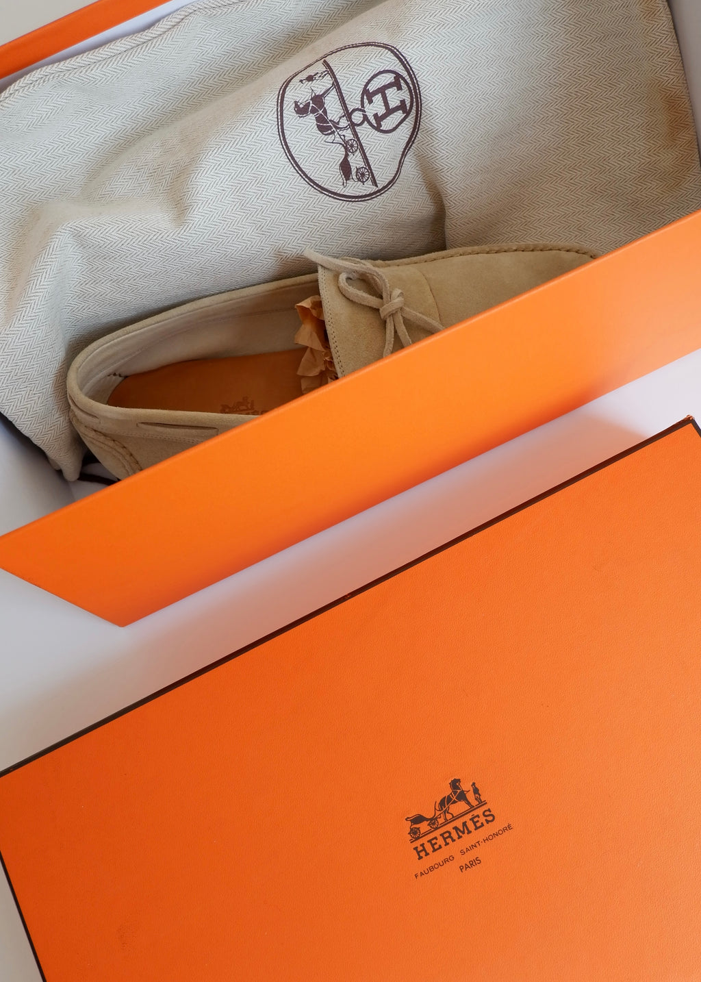 Authentic Preowned Hermes Light Beige Suede Loafers - 40