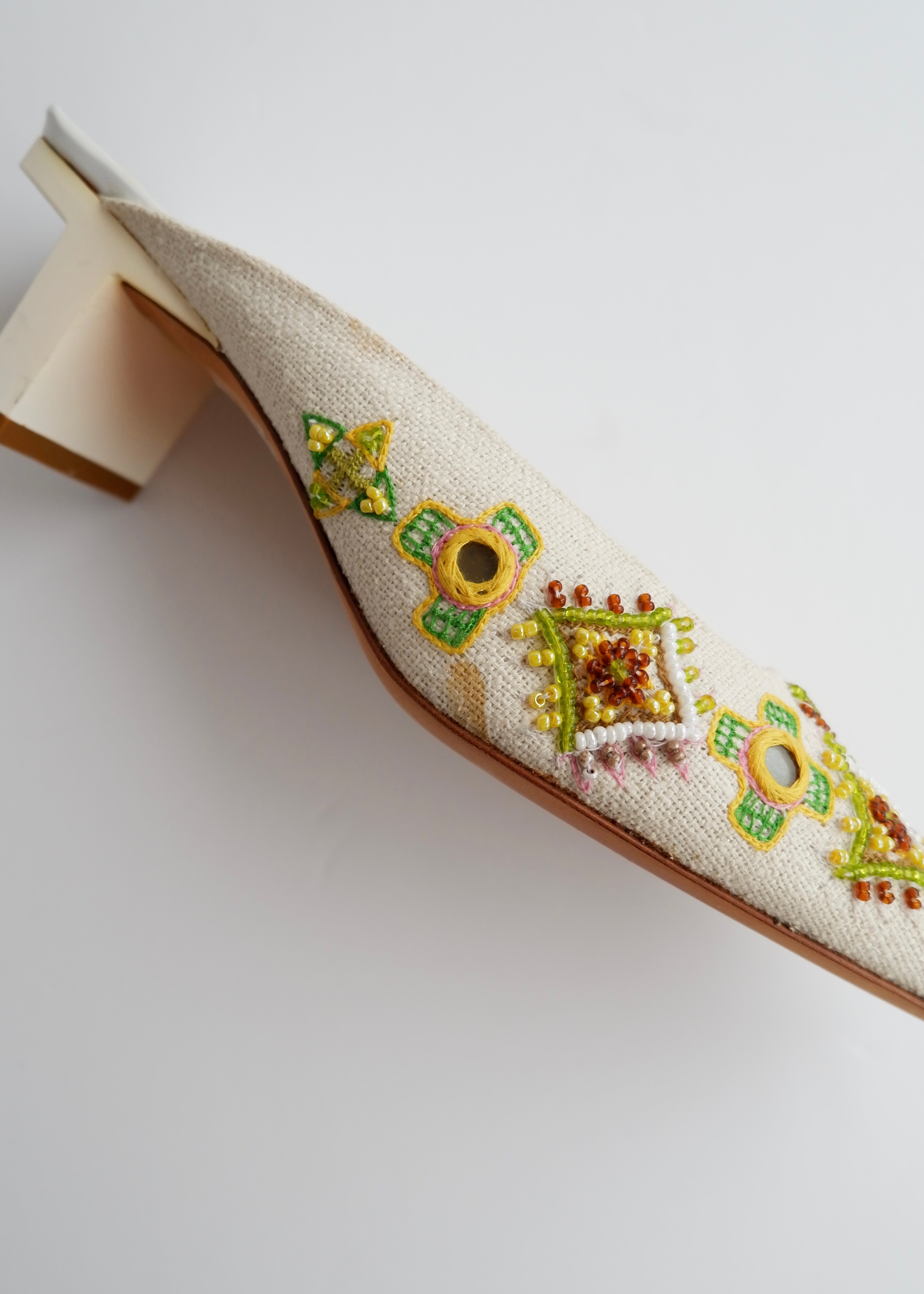 Authentic Preowned Vintage Fendi White/ Multi Color Beaded Heels - 37