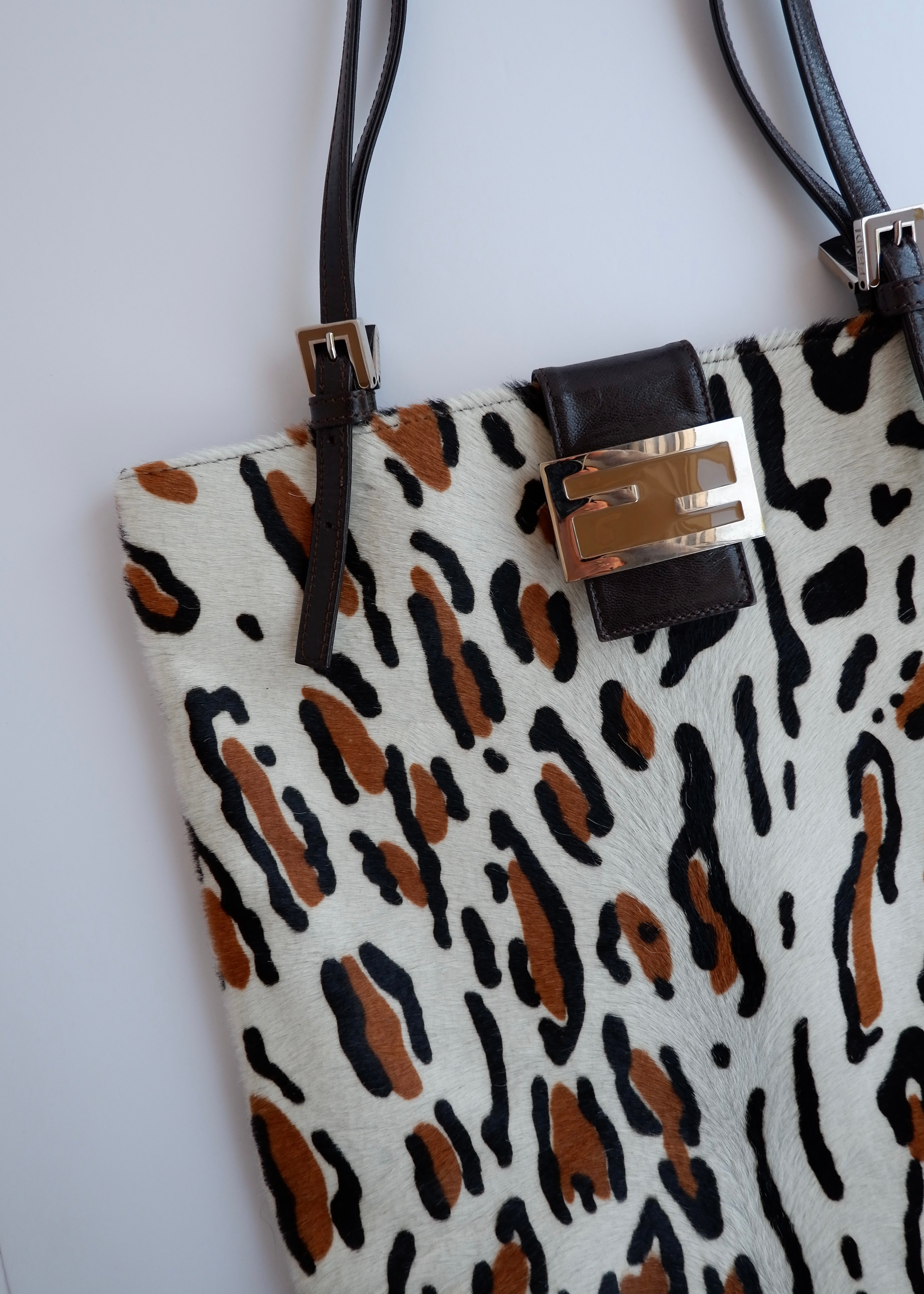 Authentic Preowned Vintage Fendi White Leopard Print Tote Bag