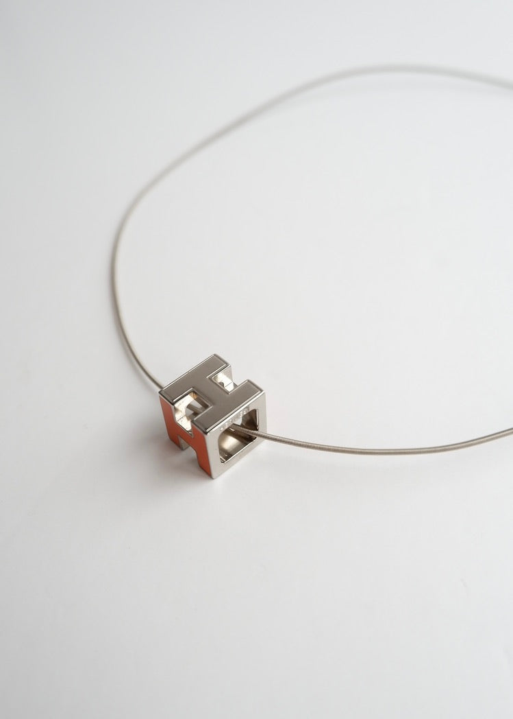 Authentic Preowned Hermes Orange Mini Pop H Necklace