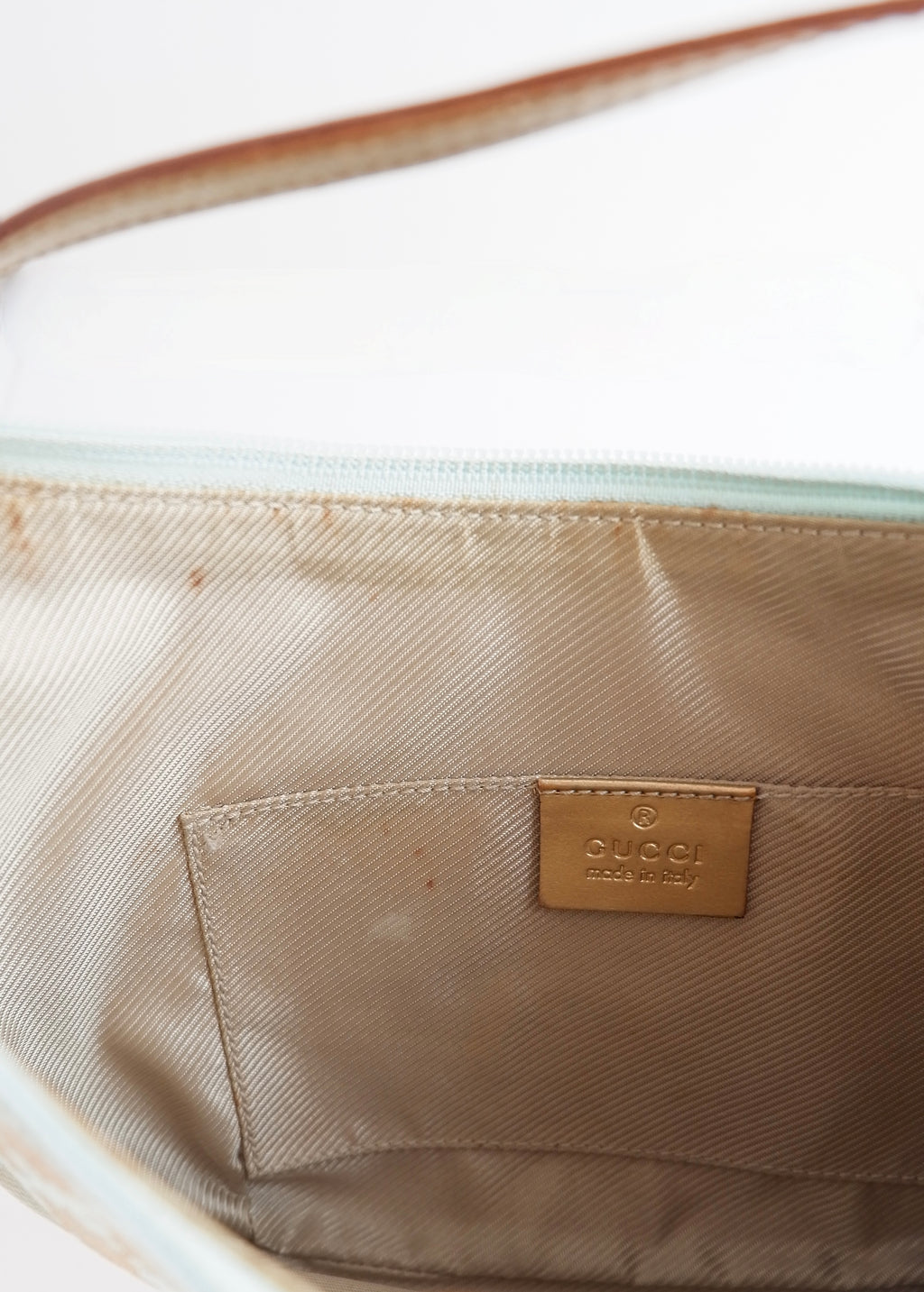 Authentic Preowned Gucci Blue GG Canvas Gold Strap Half Moon Shoulder Bag