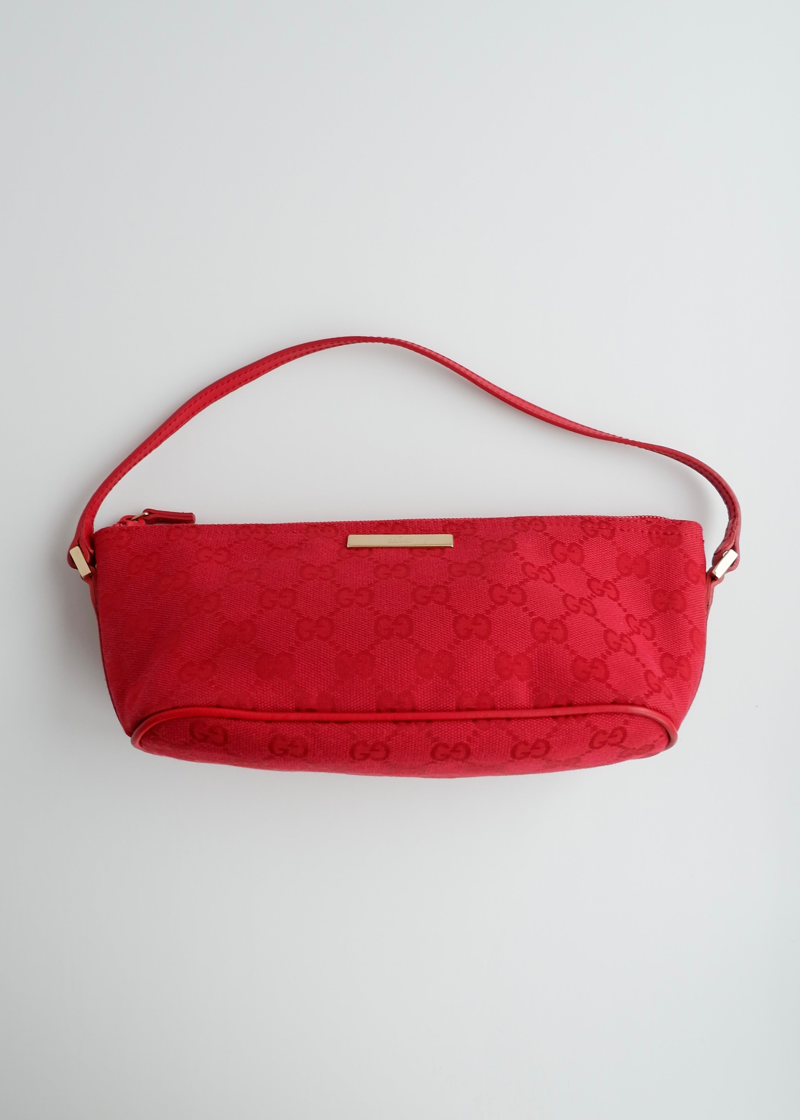 Authentic Preowned Gucci Red GG Canvas Boat Pochette Shoulder Bag