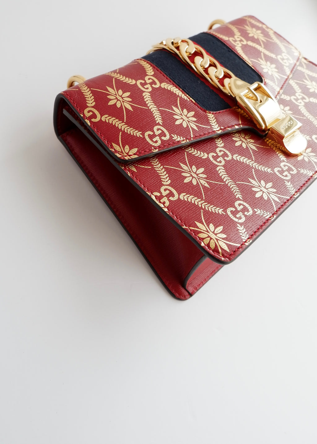 Authentic Preowned Gucci Red/Gold Leather Sylvie Bag