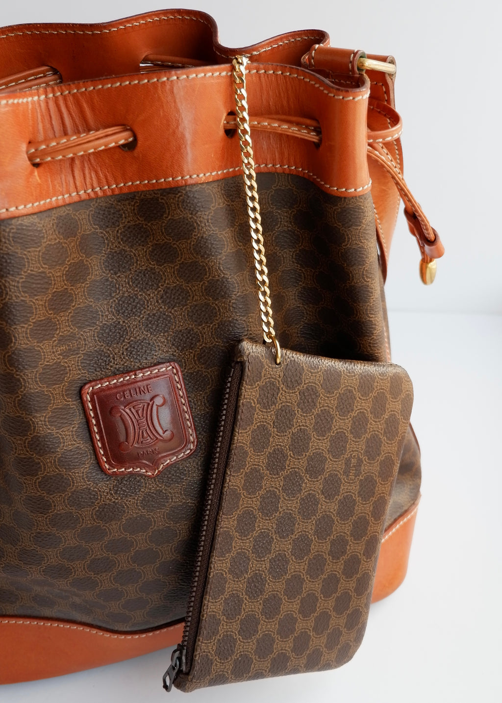 Authentic Preowned Vintage Celine Brown Macadam Bucket Crossbody Bag