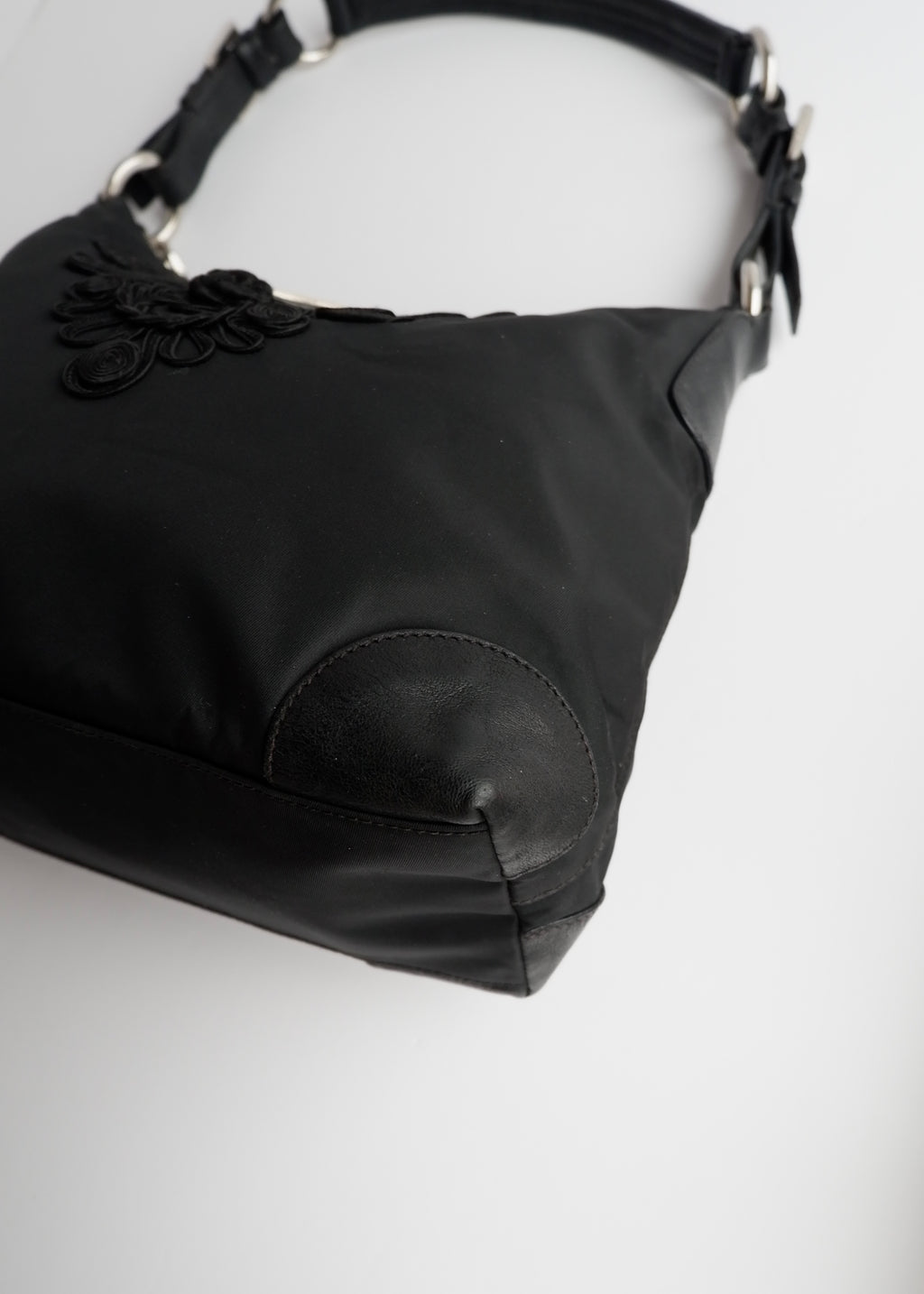 Authentic Preowned Prada Black Nylon Embroidered Hobo Shoulder Bag