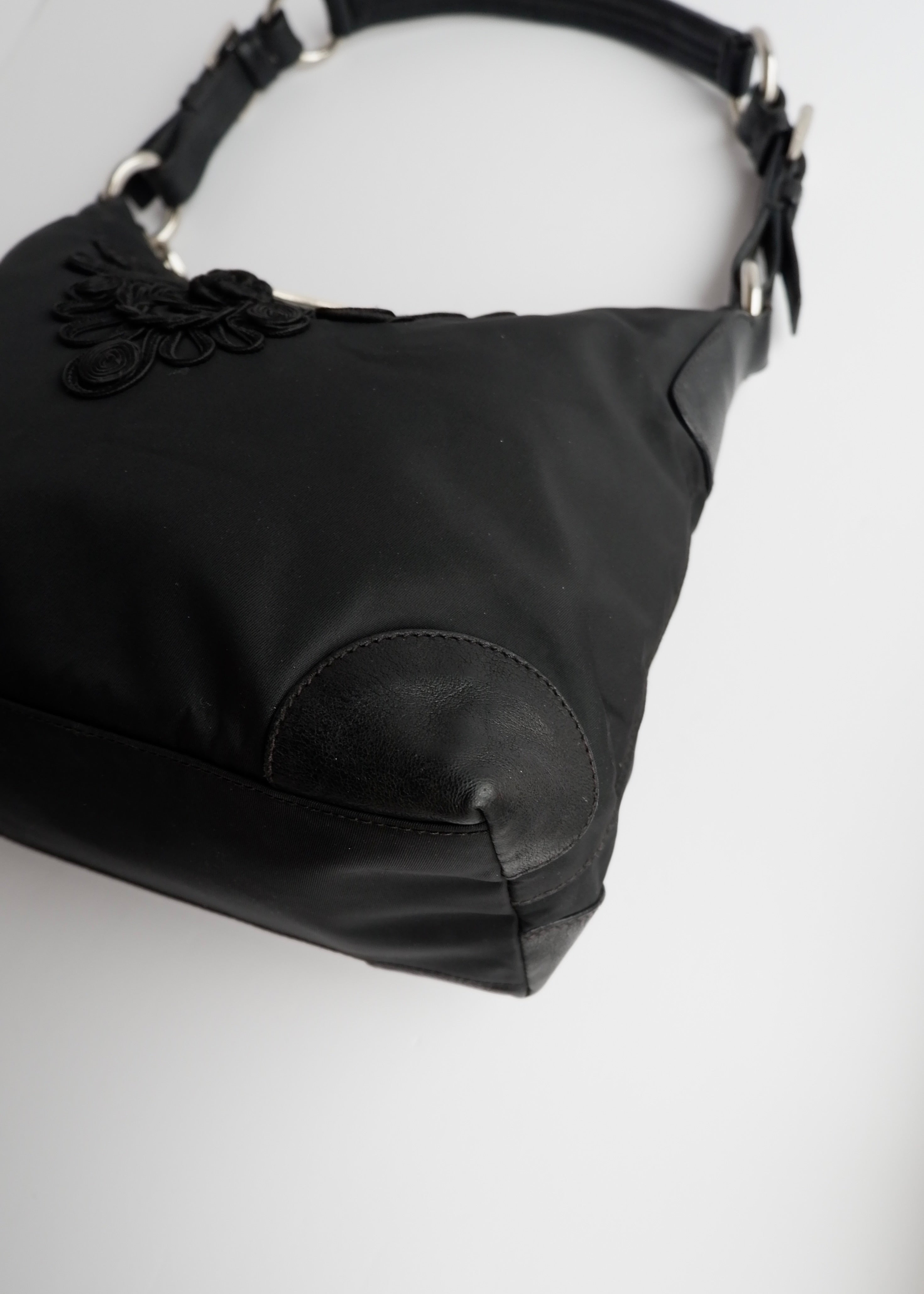 Authentic Preowned Prada Black Nylon Embroidered Hobo Shoulder Bag