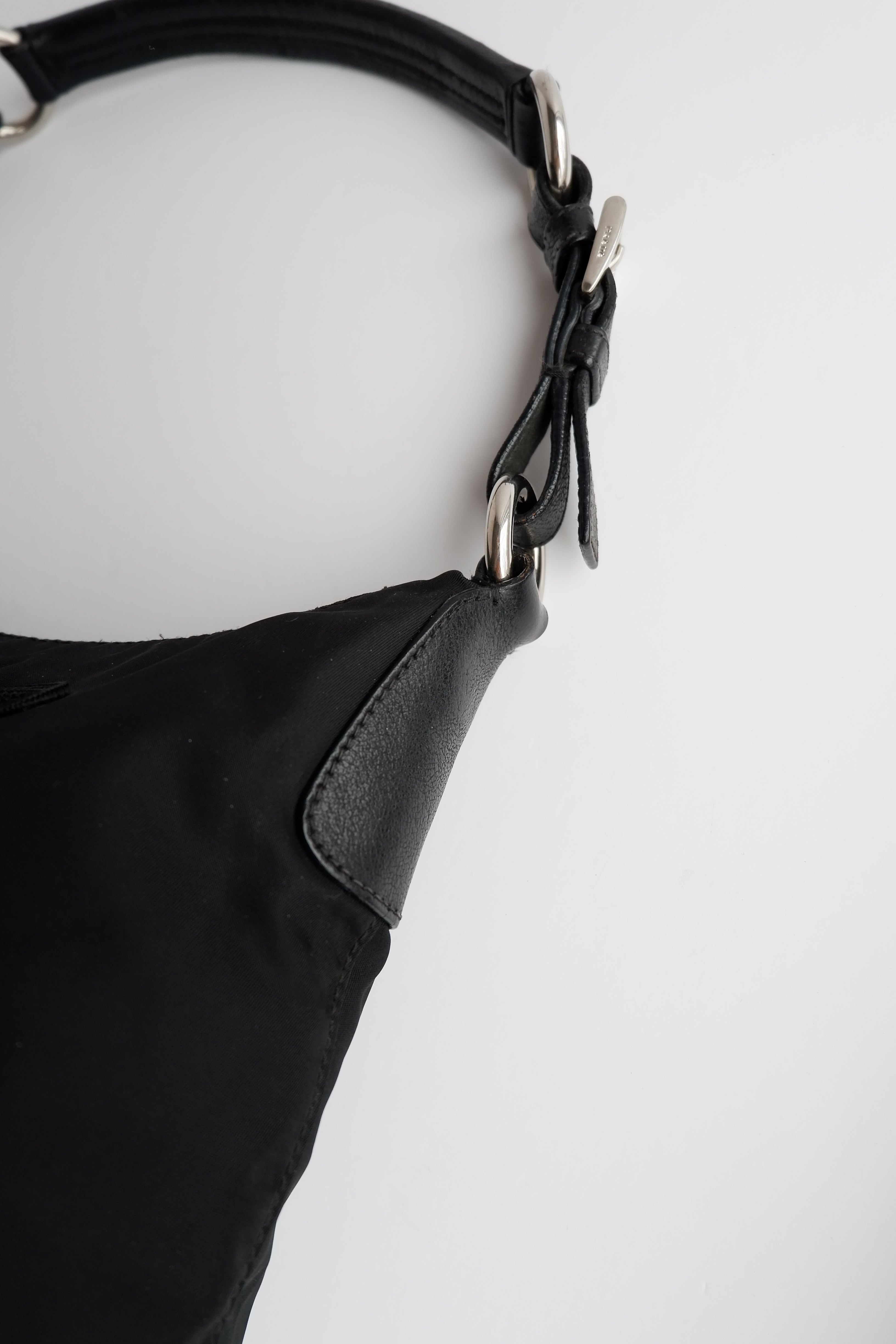 Authentic Preowned Prada Black Nylon Embroidered Hobo Shoulder Bag