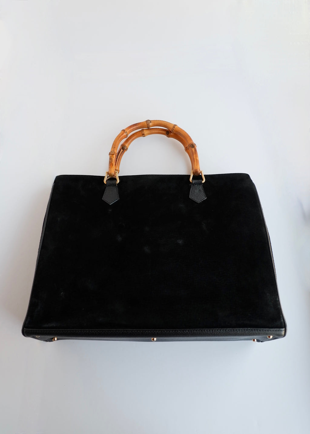 Authentic Preowned Vintage Gucci Black Suede/Leather Bamboo Two Way Tote