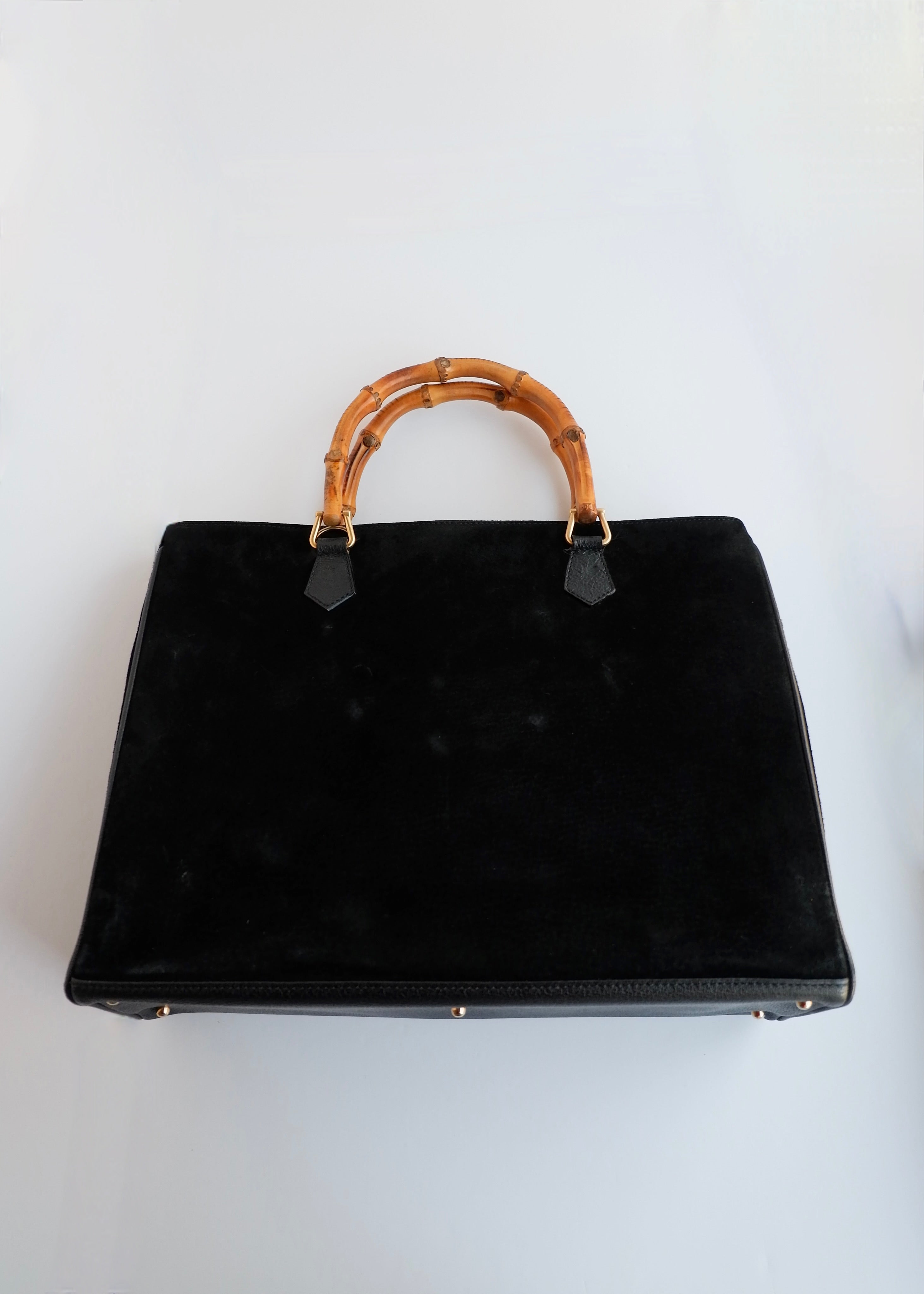 Authentic Preowned Vintage Gucci Black Suede/Leather Bamboo Two Way Tote