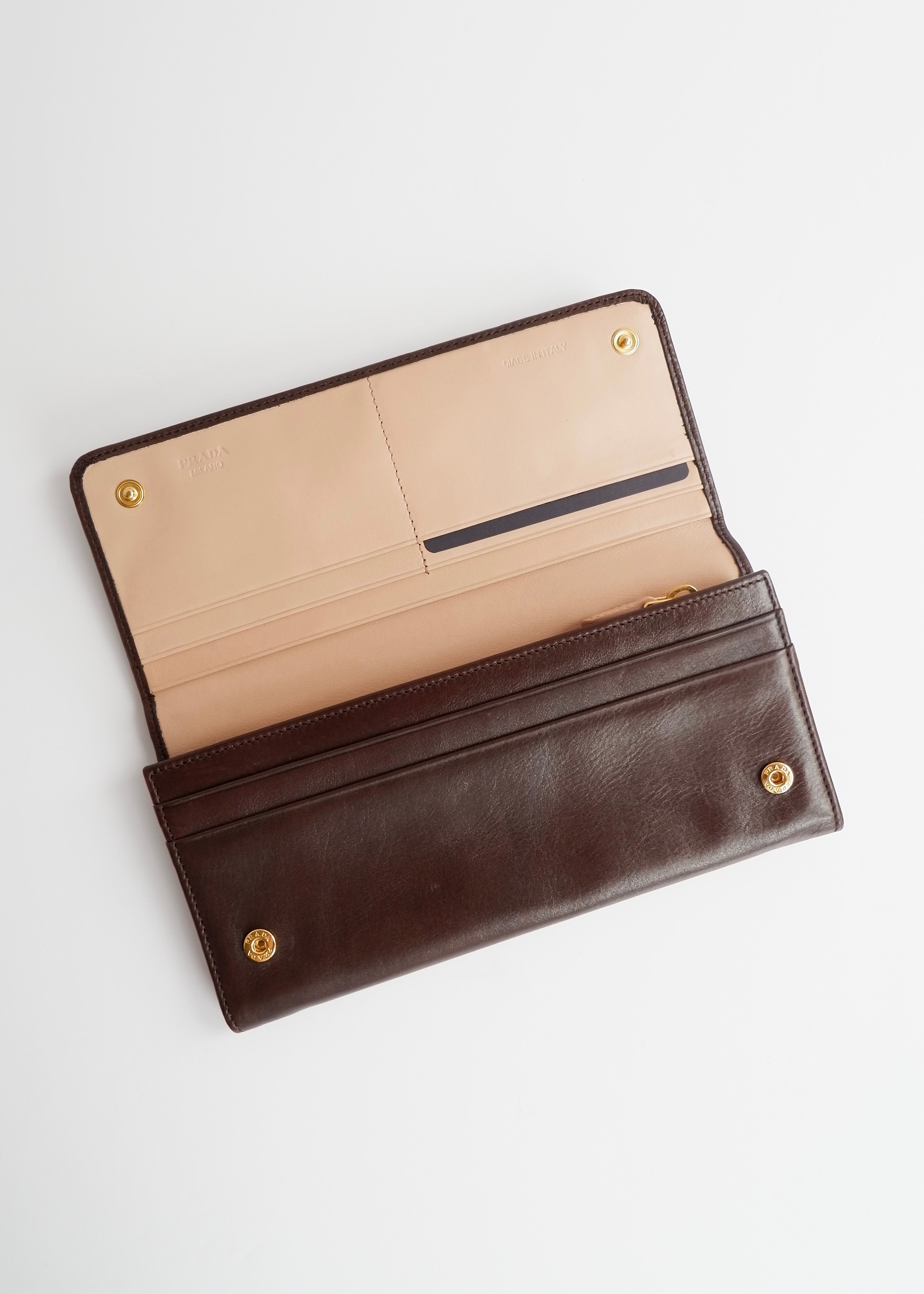 Authentic Preowned Prada Dark Brown Leather Long Wallet