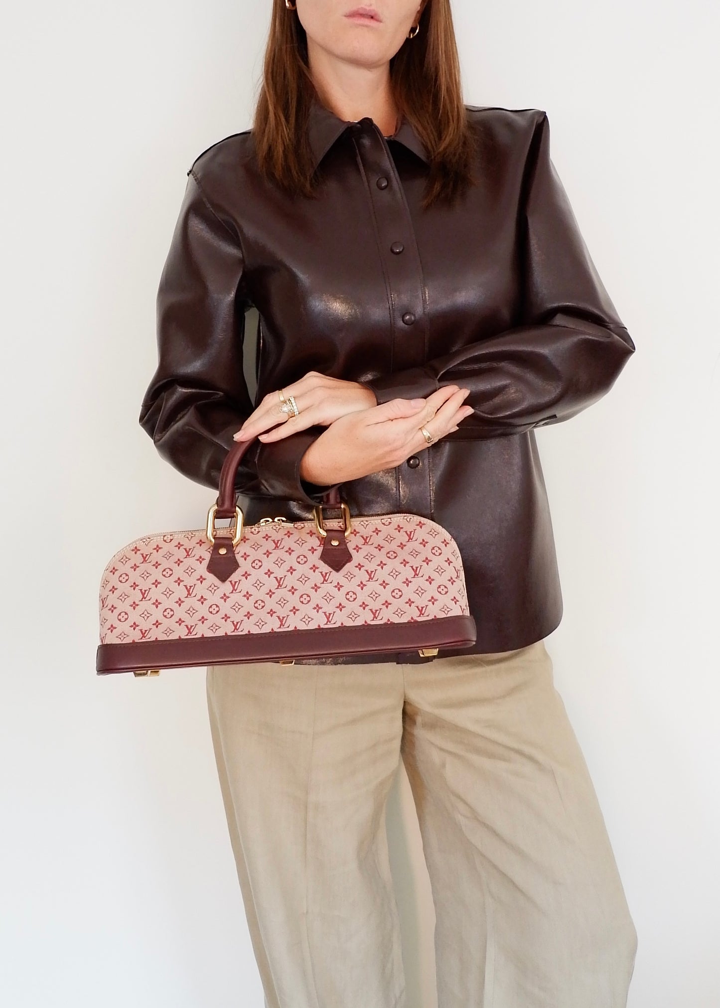Authentic Preowned Louis Vuitton Burgundy Mini Lin Long Alma