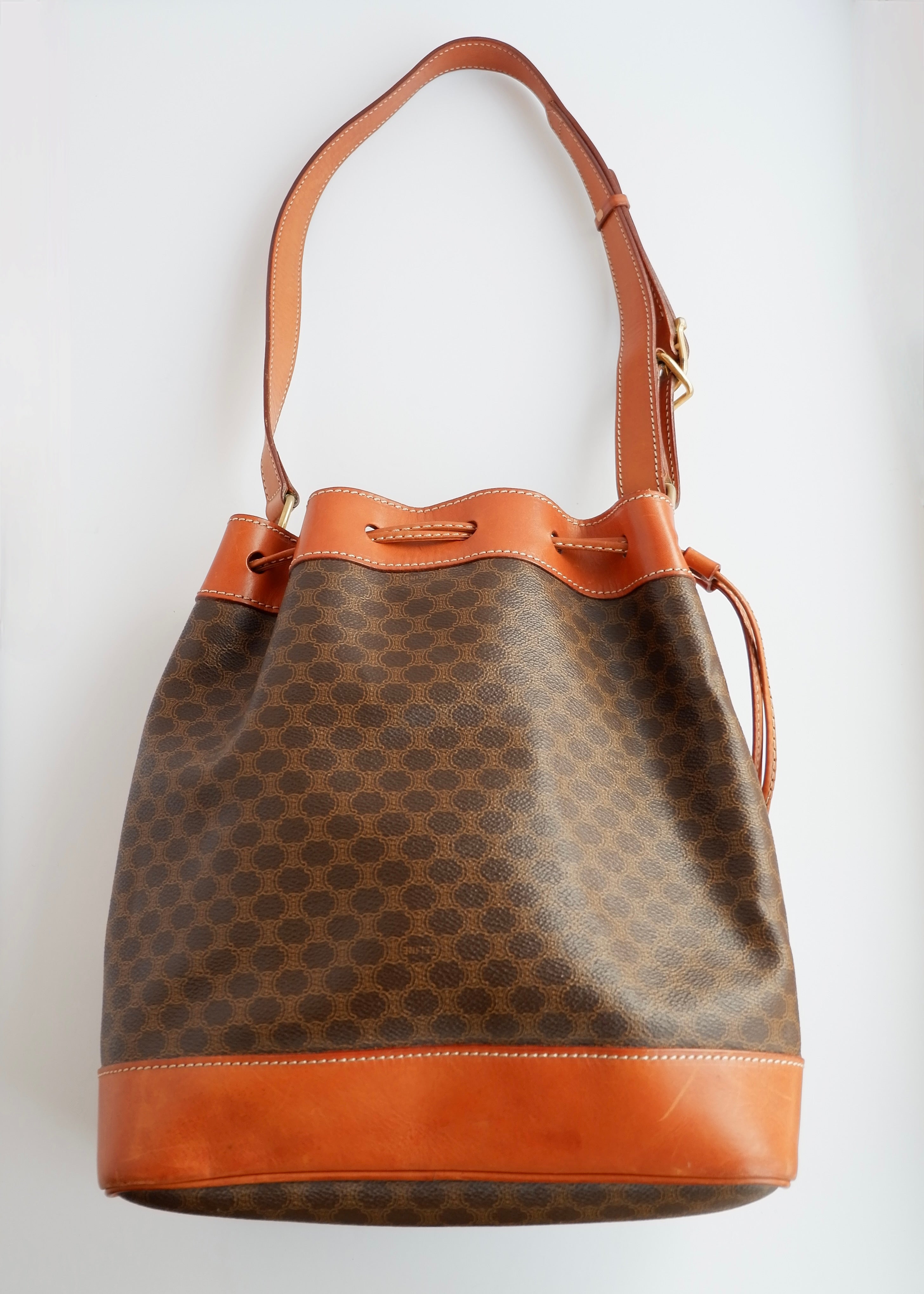 Authentic Preowned Vintage Celine Brown Macadam Bucket Crossbody Bag