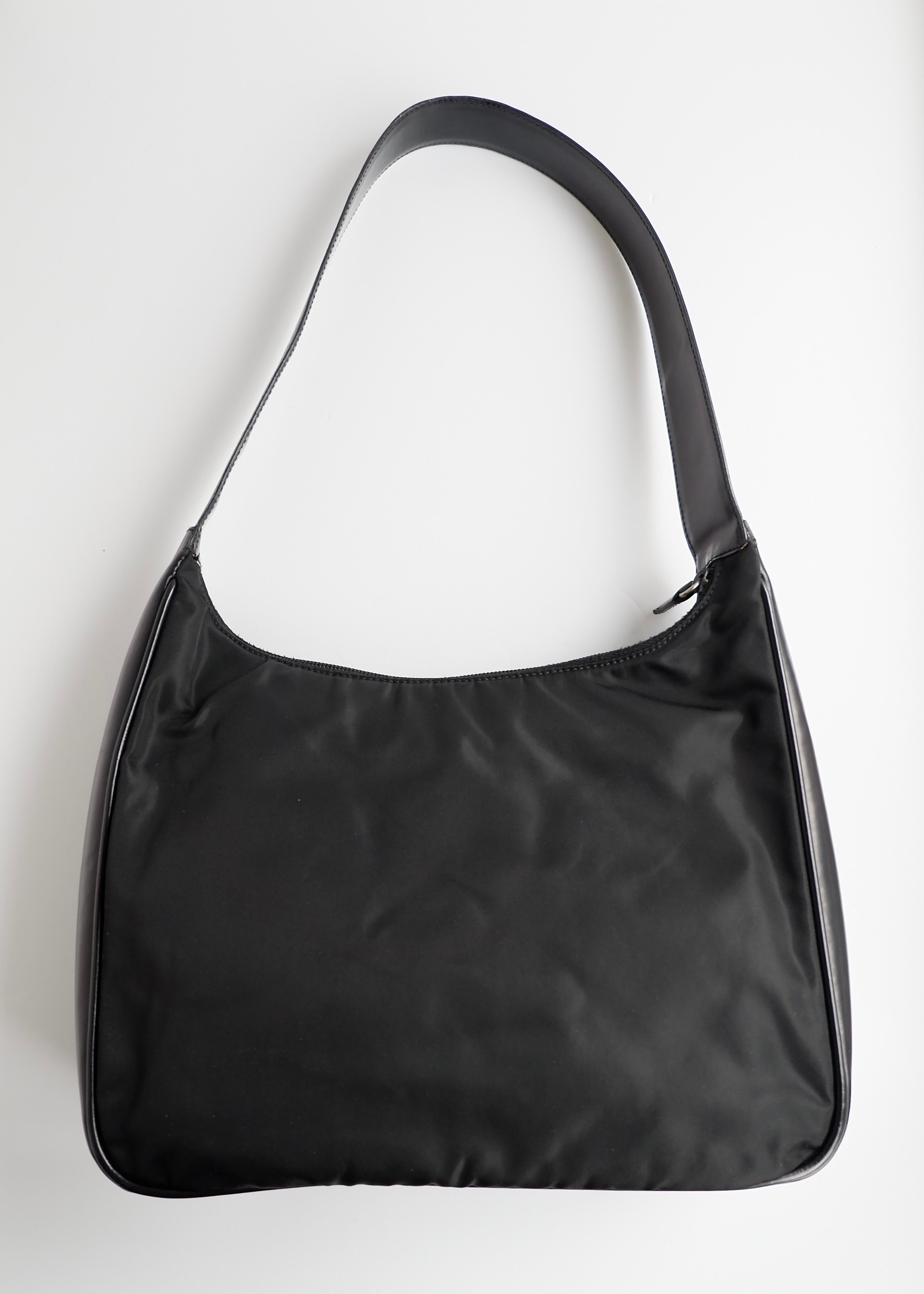 Preowned Prada Black Nylon/ Patent Leather Hobo Shoulder Bag