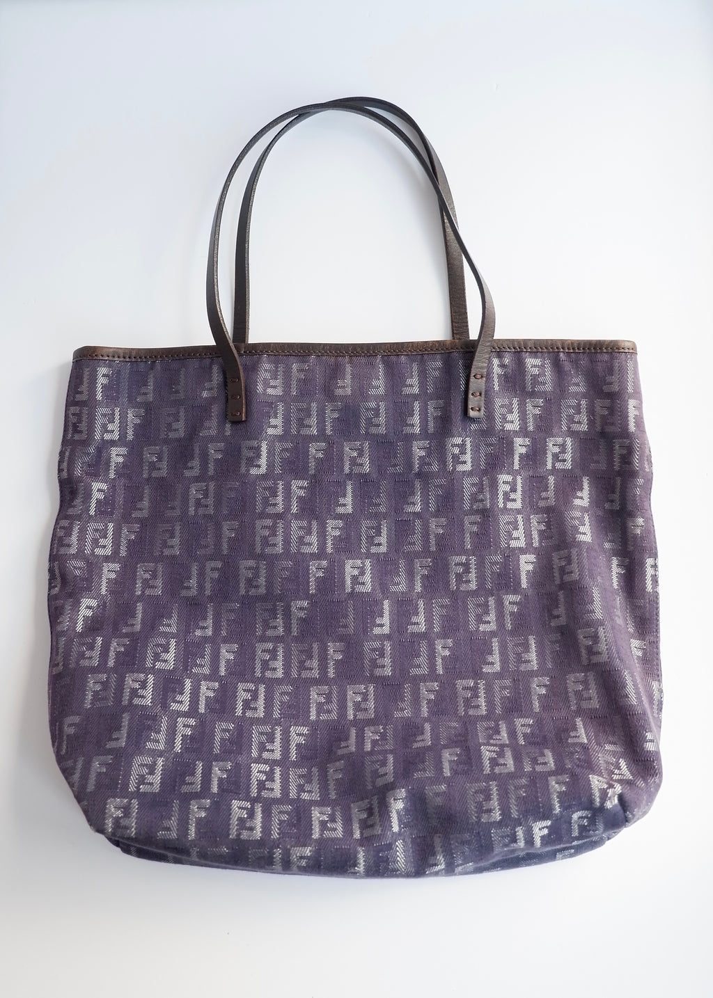 Preowned Fendi Navy Zucchino Denim/Leather Shoulder Tote