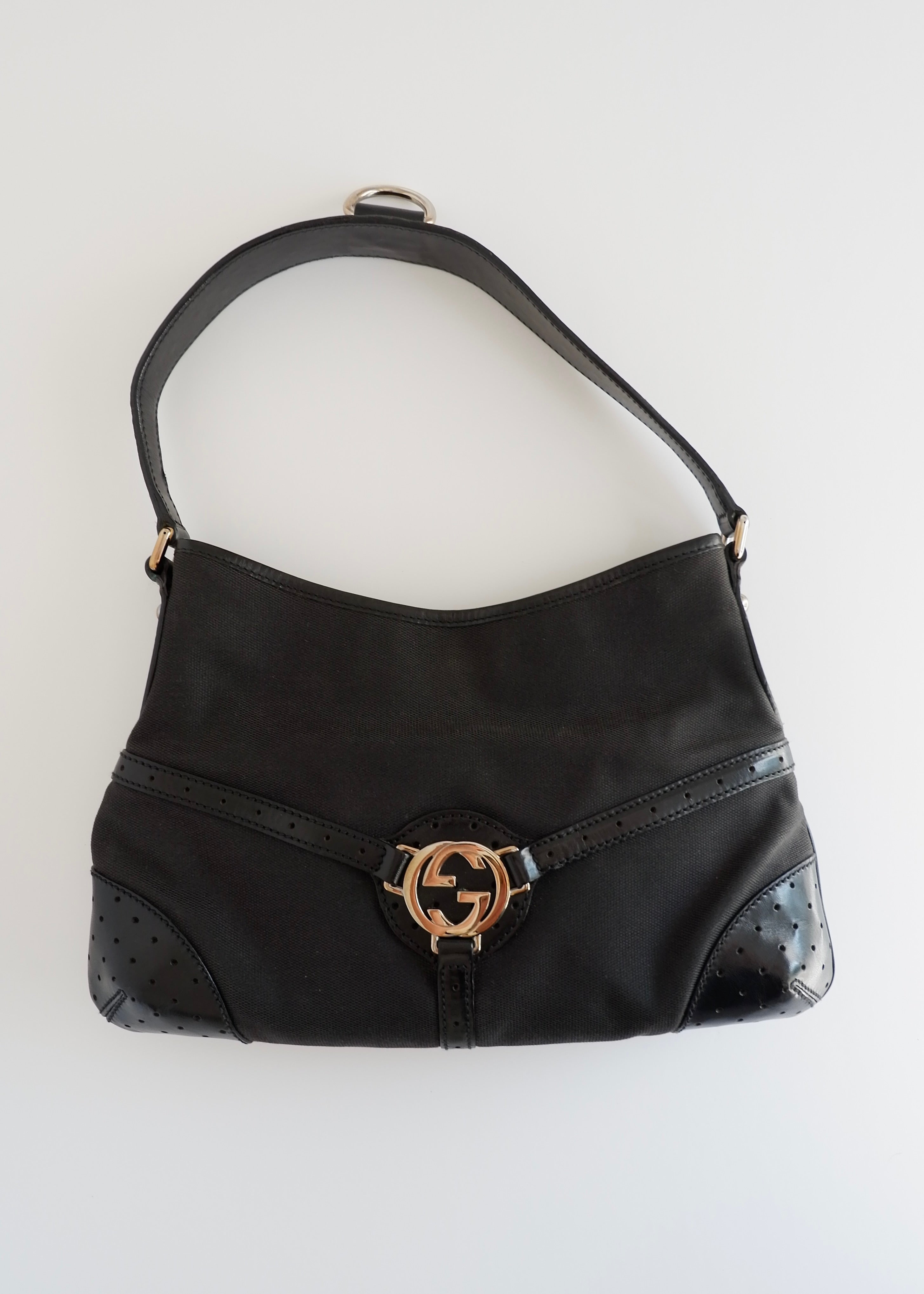 Authentic Preowned Gucci Black Canvas/Leather G Dollar Shoulder Bag