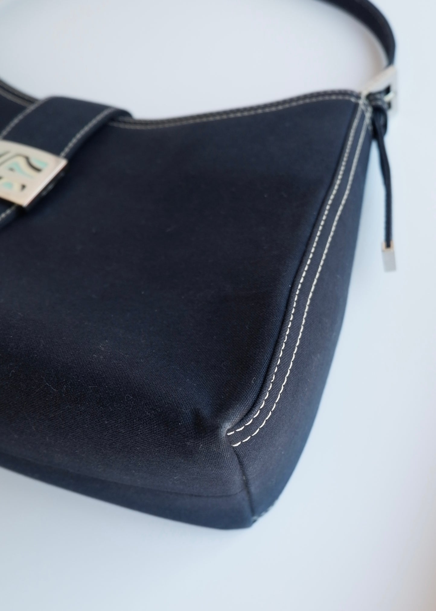 Authentic Preowned Fendi Navy Denim/Canvas Large Shoulder Bag