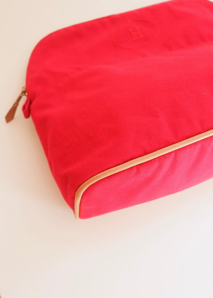 Preowned Hermes Red Canvas Boldie Cosmetic Bag