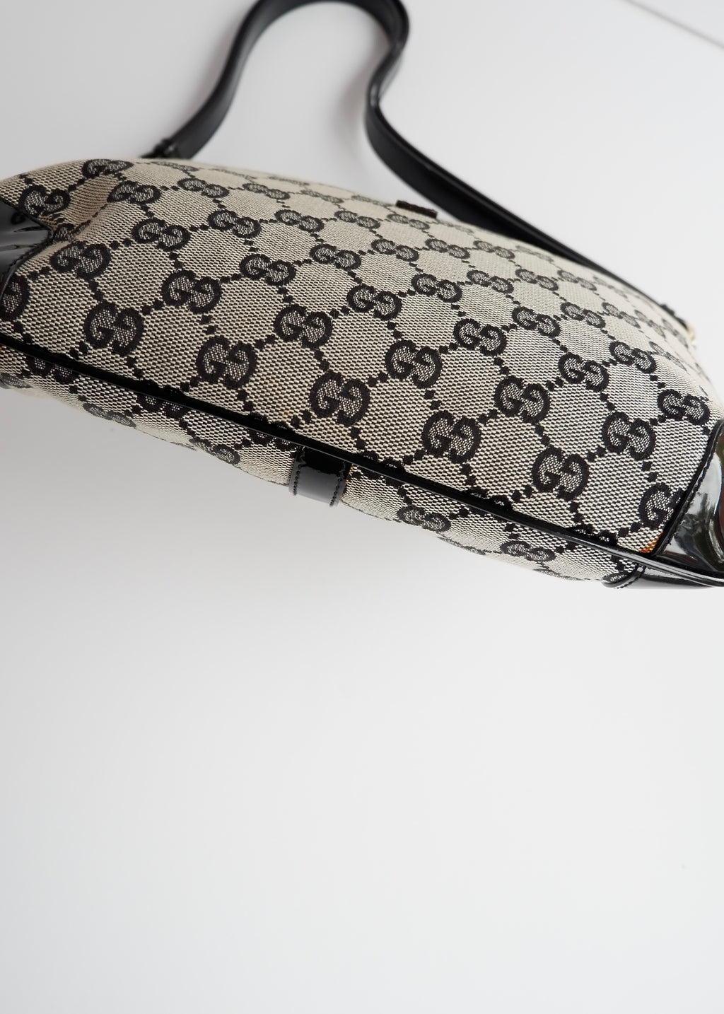 Authentic Preowned Gucci Black GG Canvas/ Patent Leather Shoulder Bag