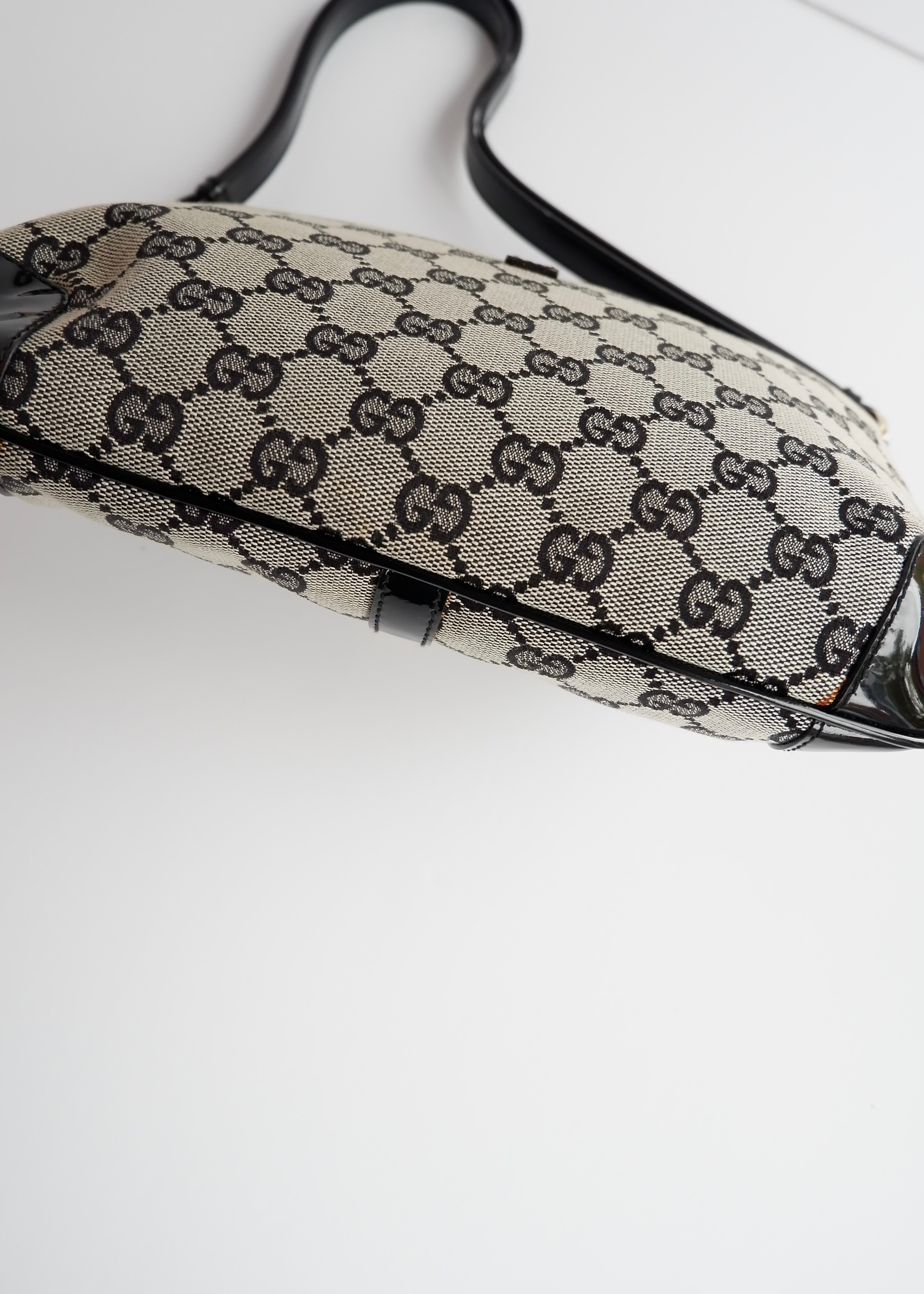 Authentic Preowned Gucci Black GG Canvas/ Patent Leather Shoulder Bag