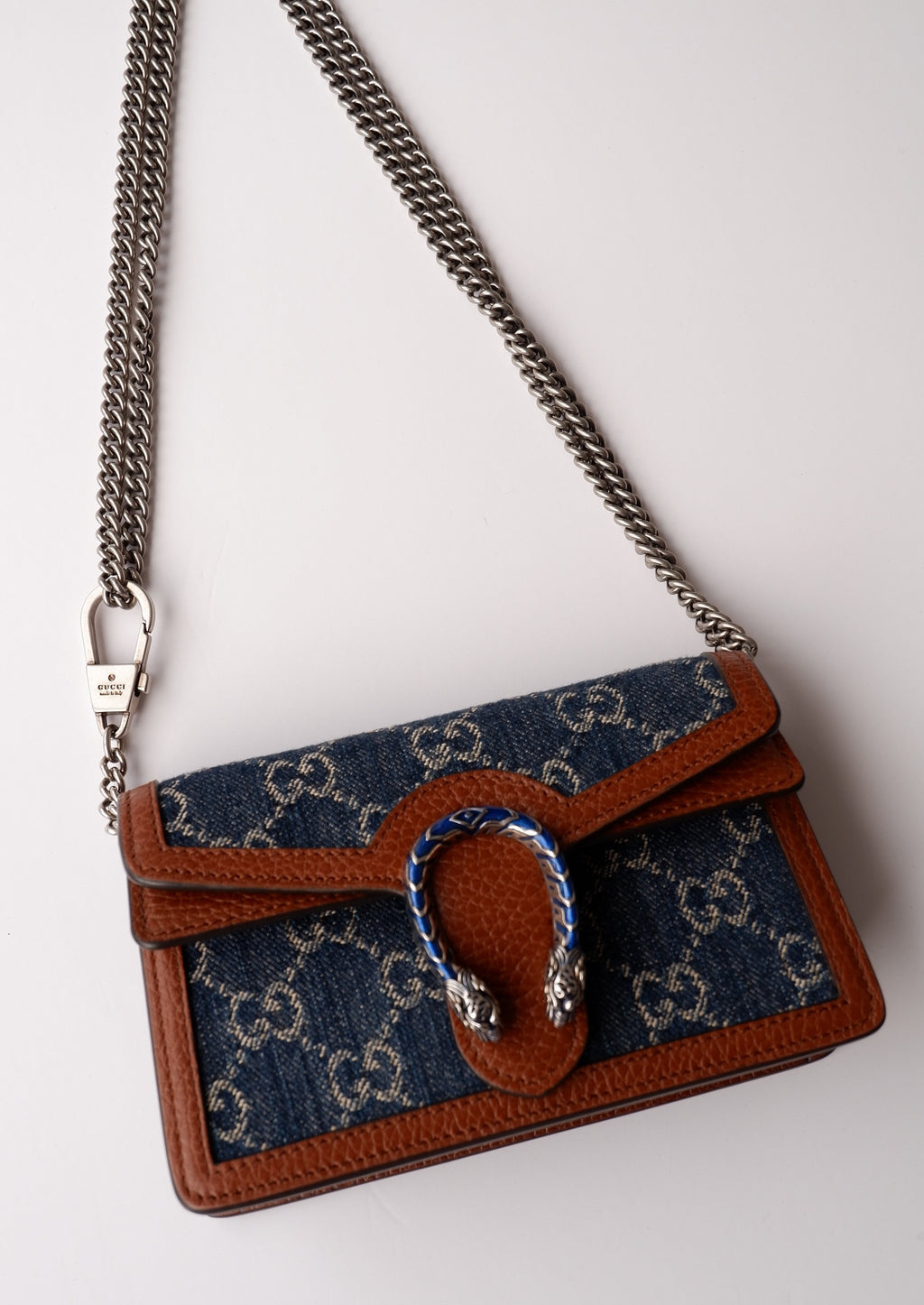 Authentique sac Gucci Dionysus Super Mini en jean et cuir d'occasion