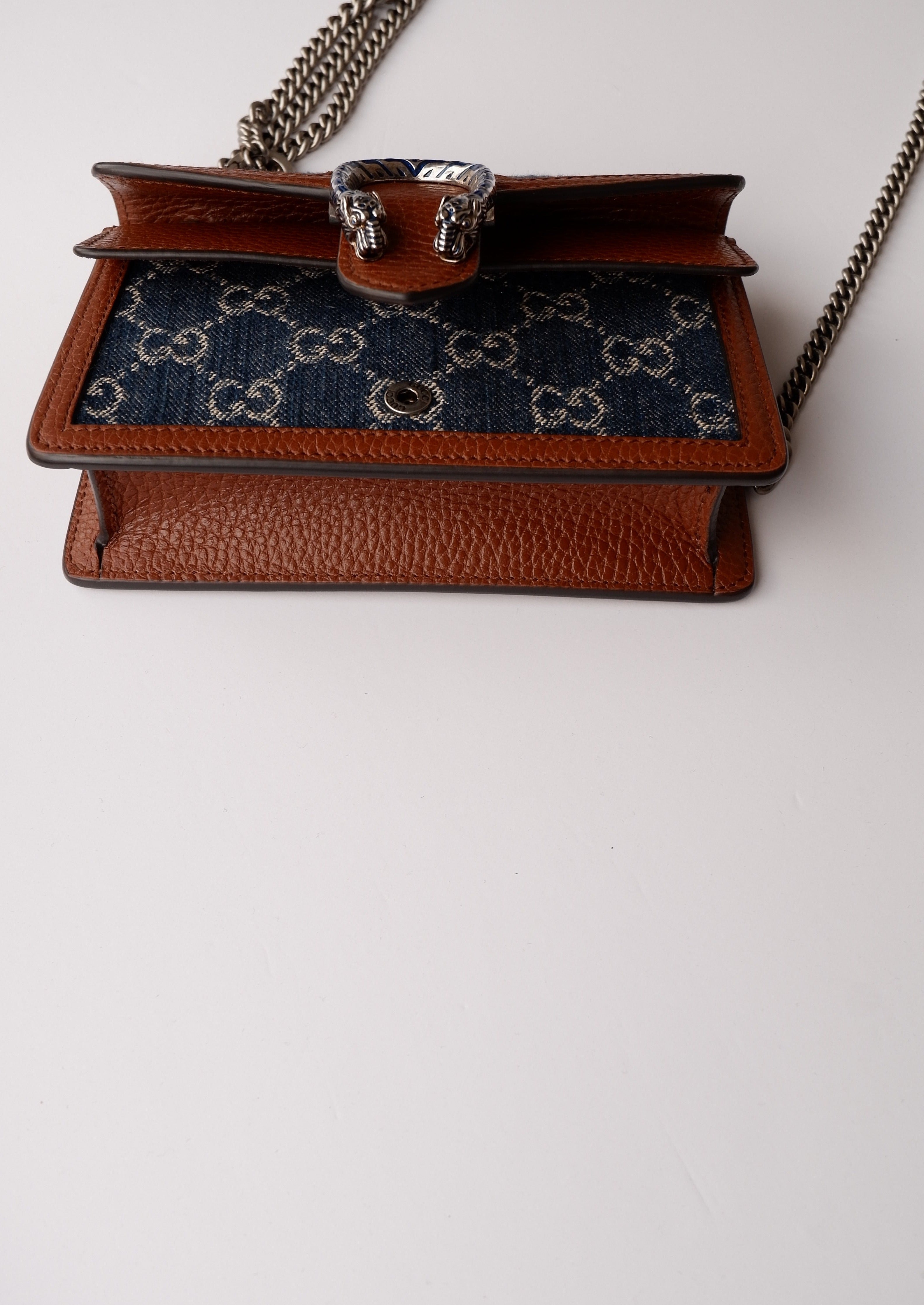 Authentique sac Gucci Dionysus Super Mini en jean et cuir d'occasion