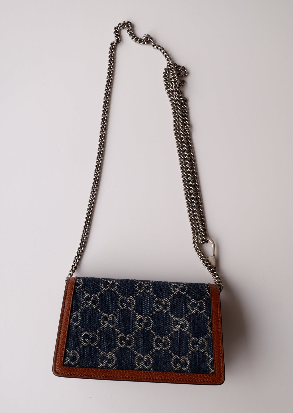 Authentique sac Gucci Dionysus Super Mini en jean et cuir d'occasion