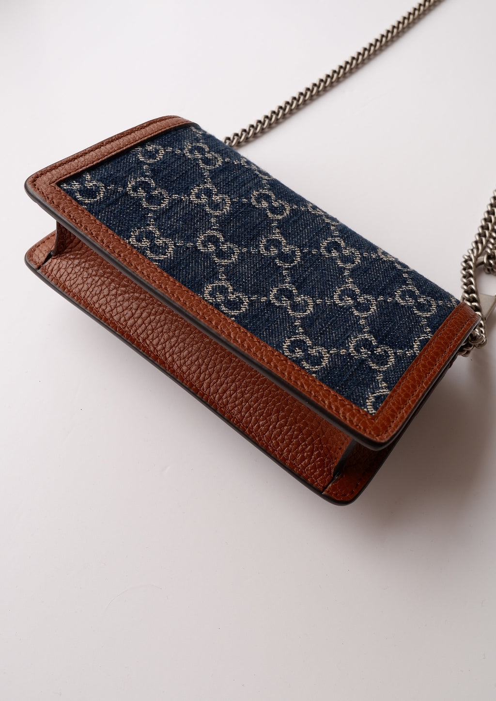 Authentique sac Gucci Dionysus Super Mini en jean et cuir d'occasion