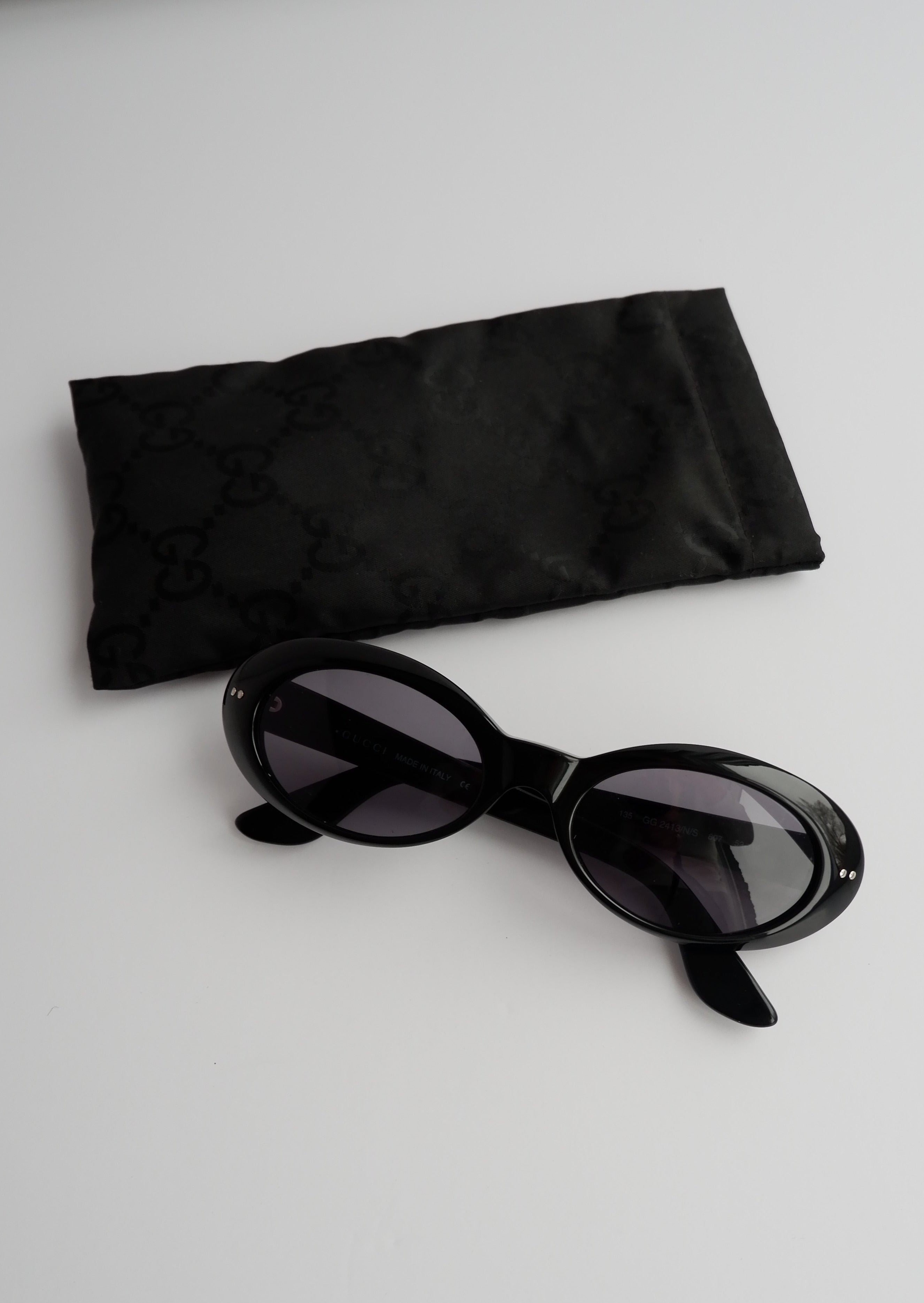 Authentiques lunettes de soleil rondes vintage Gucci noires