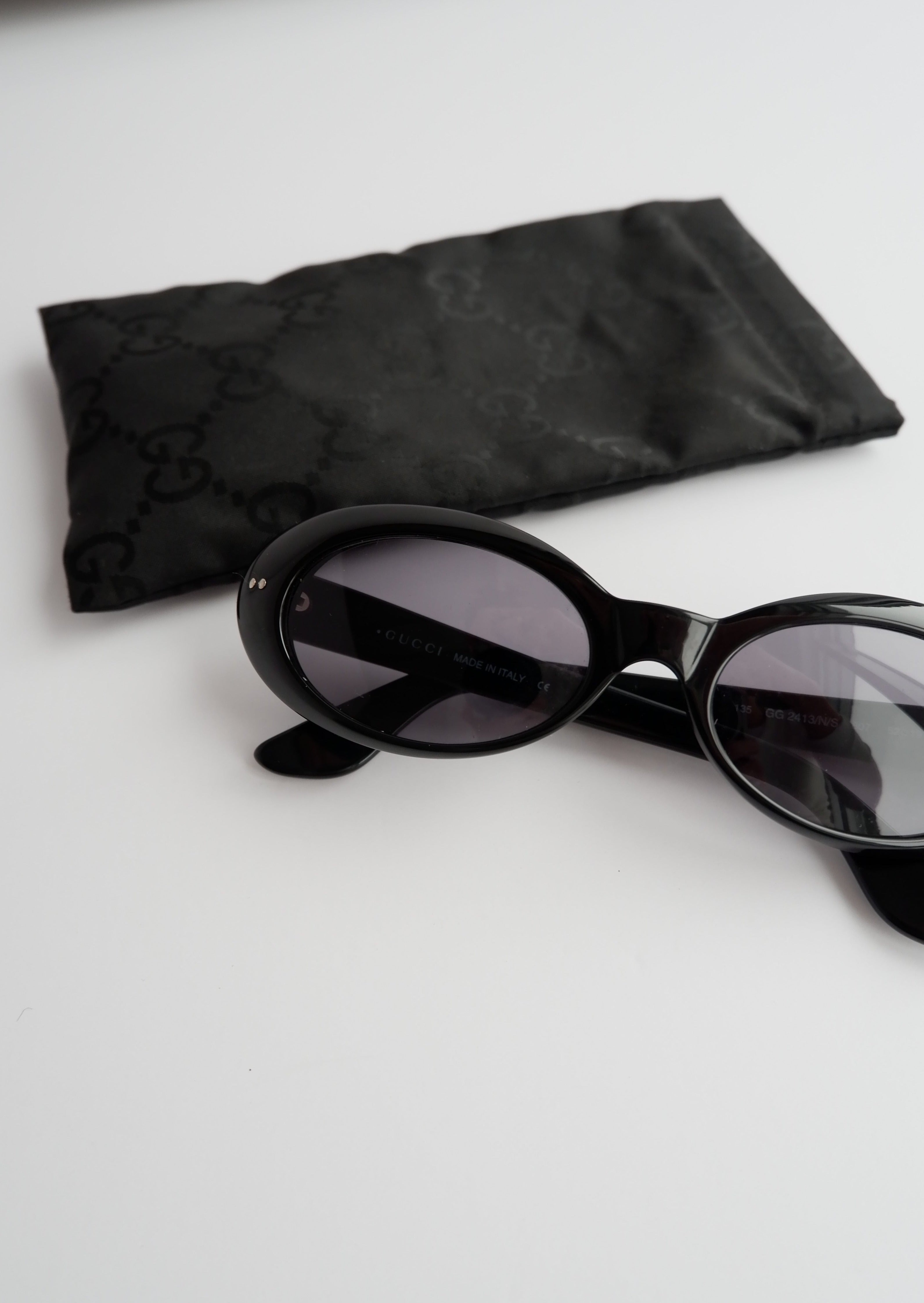 Authentiques lunettes de soleil rondes vintage Gucci noires