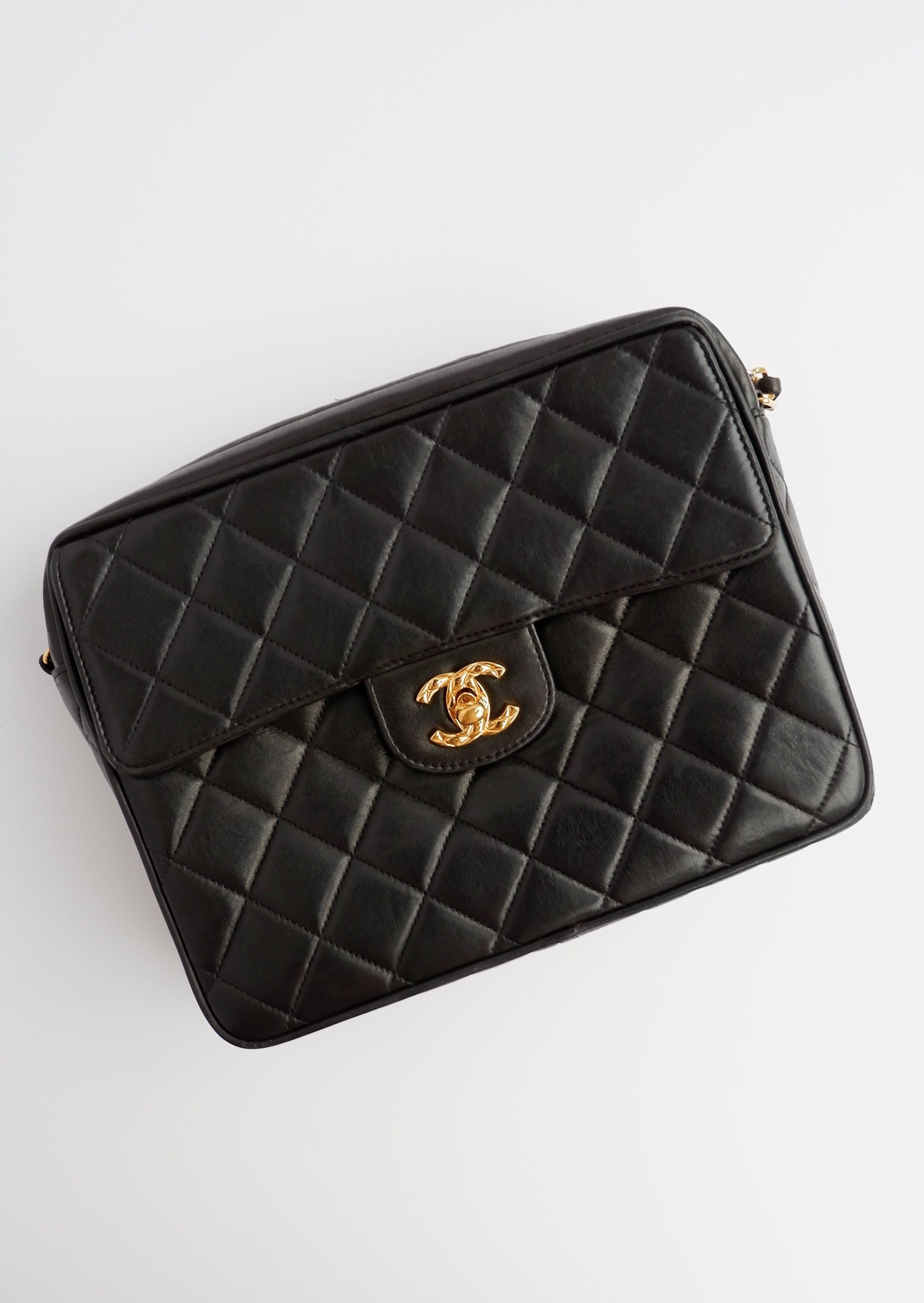 Authentic Preowned Vintage Chanel Black Lambskin Camera Bag GHW
