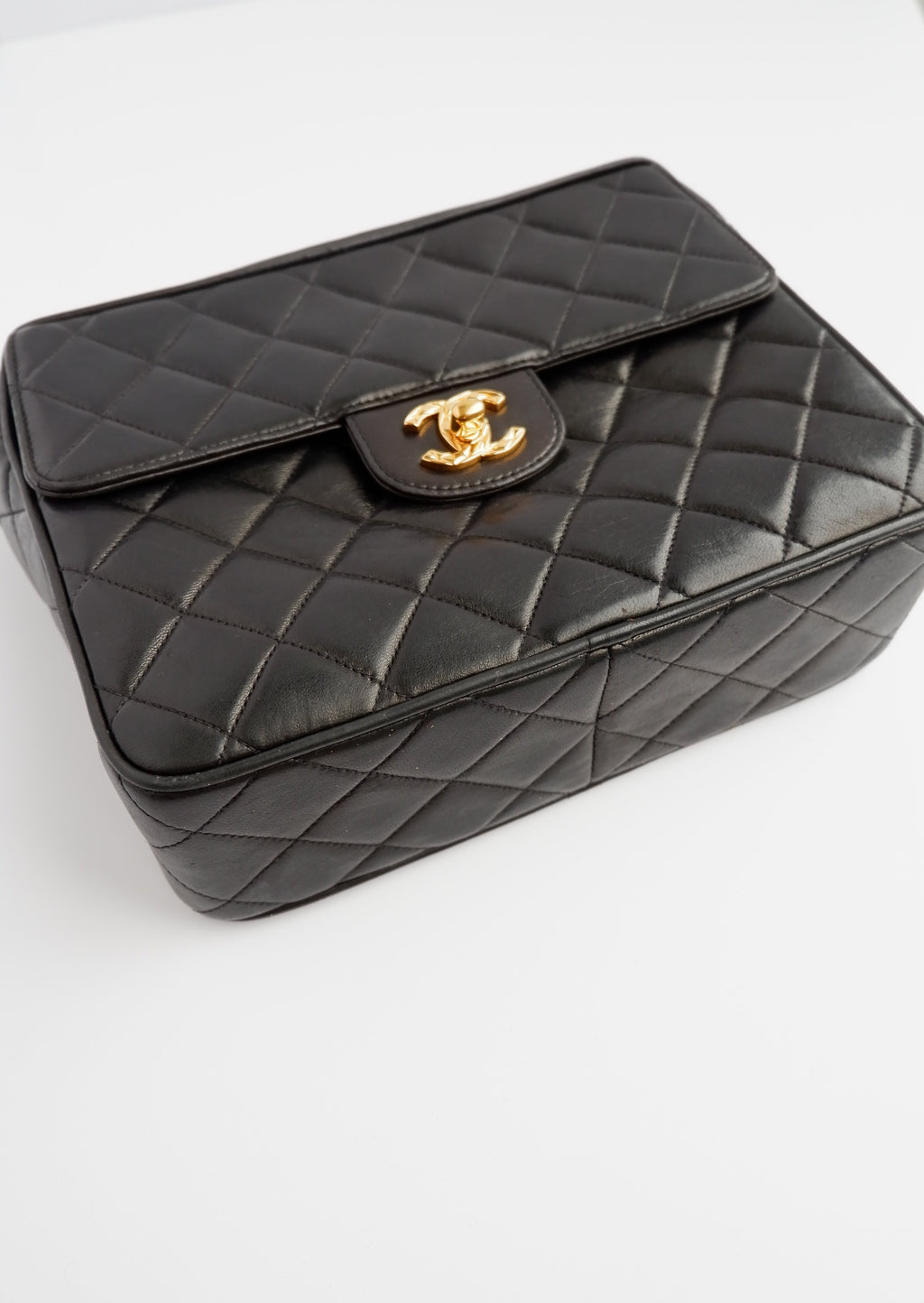 Authentic Preowned Vintage Chanel Black Lambskin Camera Bag GHW