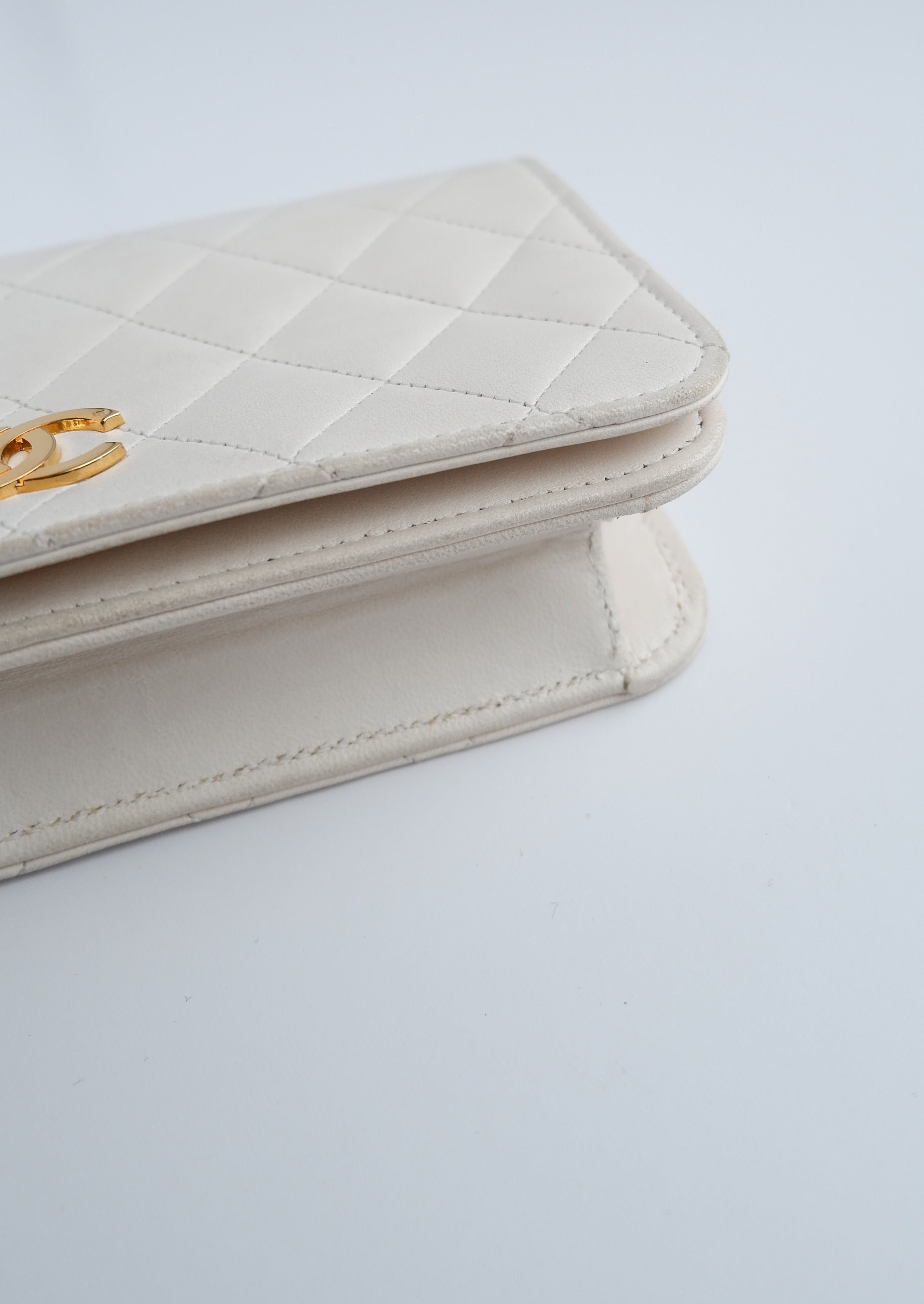 Authentic Preowned Vintage Chanel White Wallet On Chain Crossbody GHW