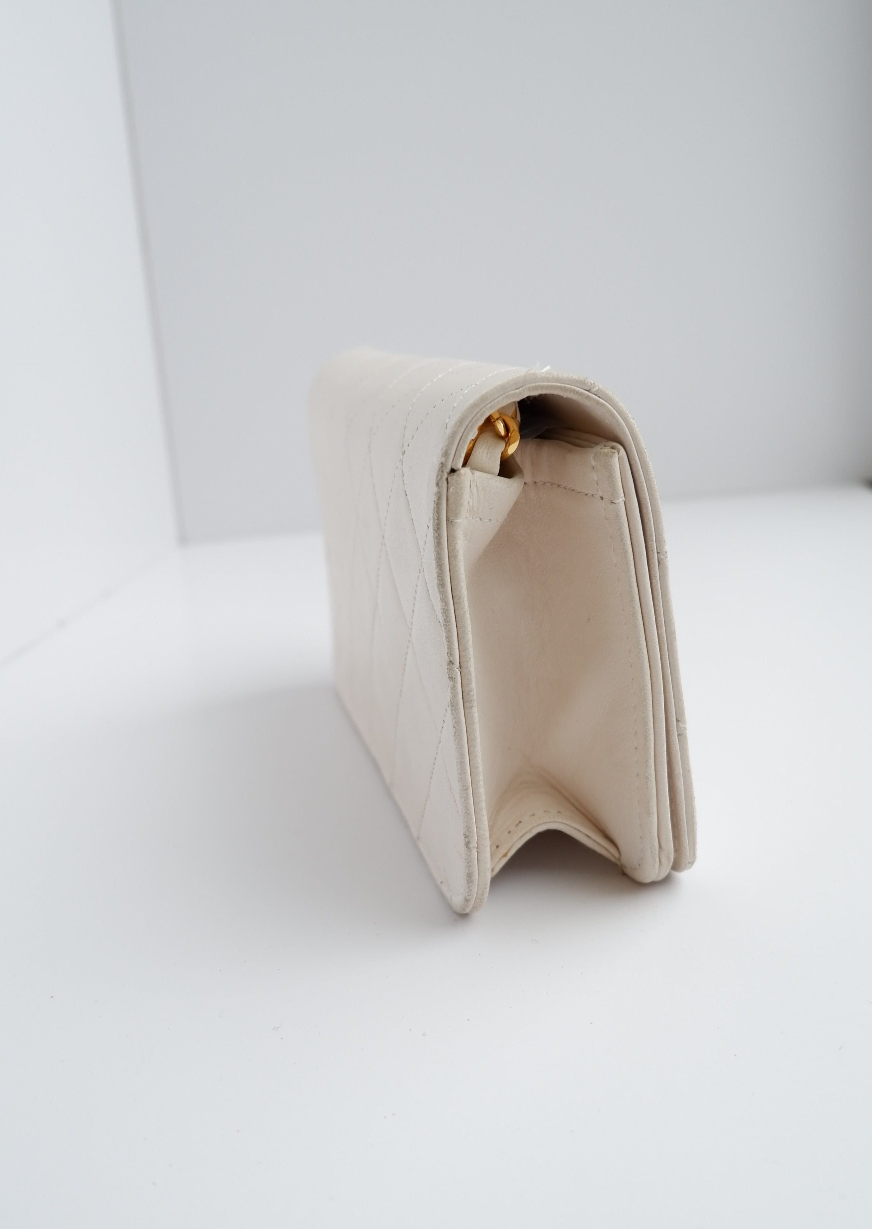 Authentic Preowned Vintage Chanel White Wallet On Chain Crossbody GHW