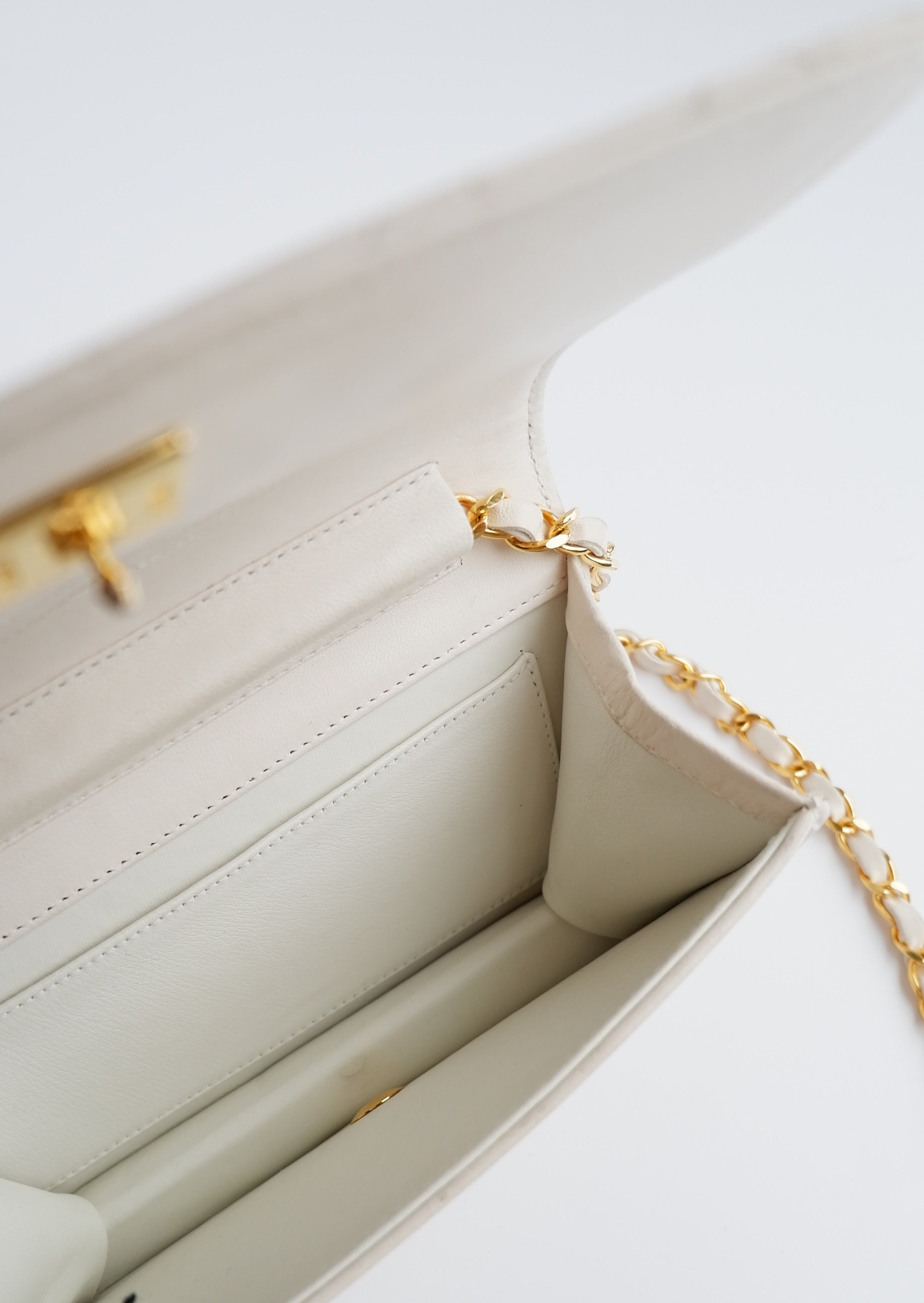 Authentic Preowned Vintage Chanel White Wallet On Chain Crossbody GHW