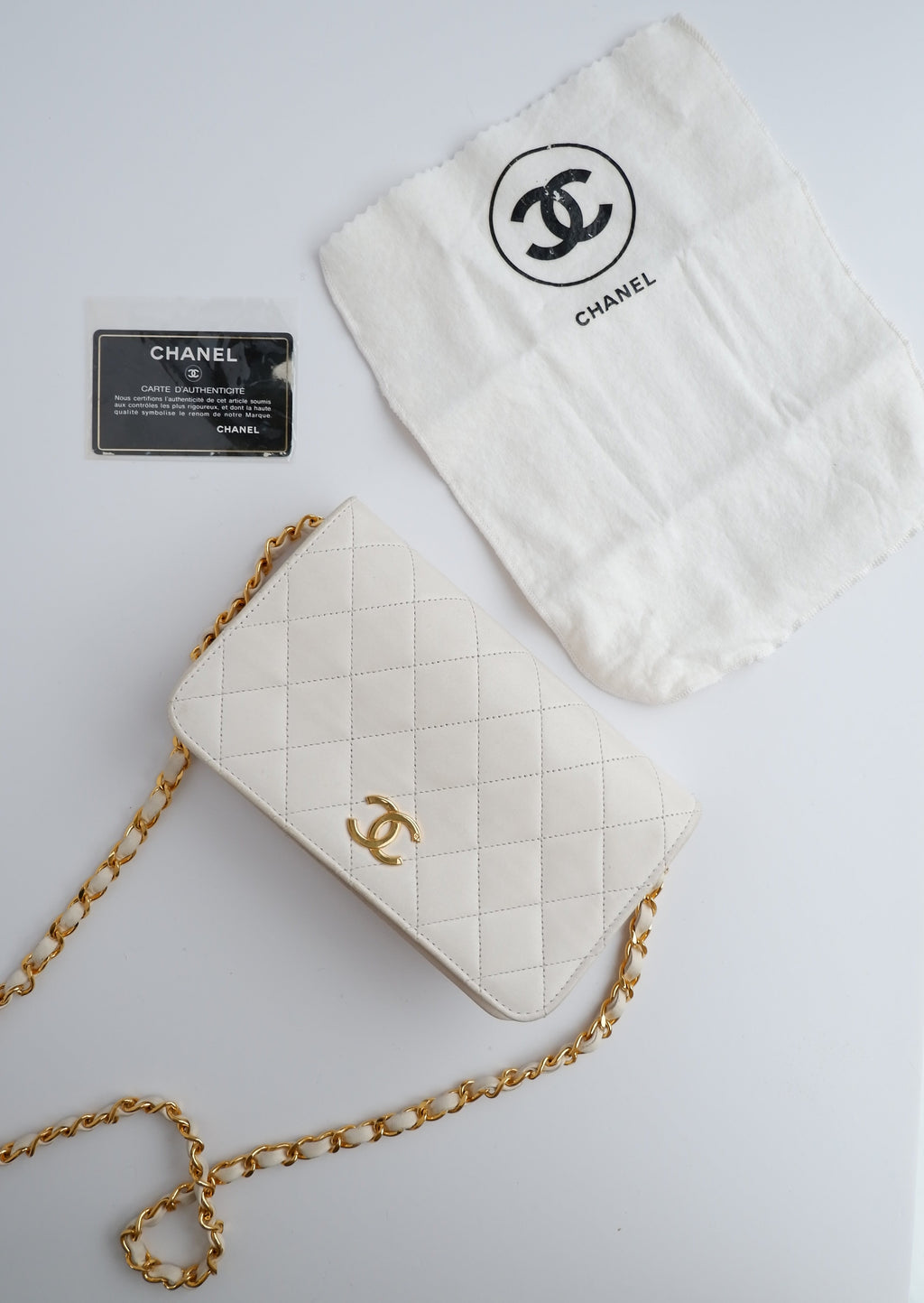 Authentic Preowned Vintage Chanel White Wallet On Chain Crossbody GHW