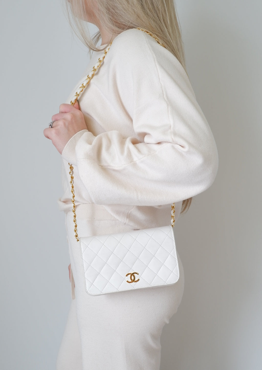 Authentic Preowned Vintage Chanel White Wallet On Chain Crossbody GHW