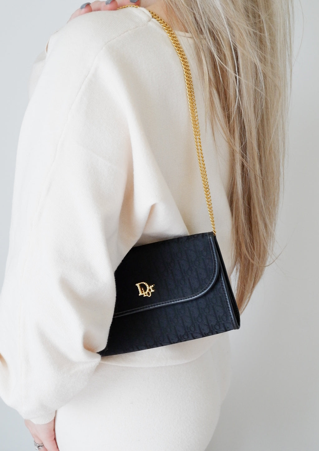 Authentic Preowned Dior Black Trotter Print Chain Bag