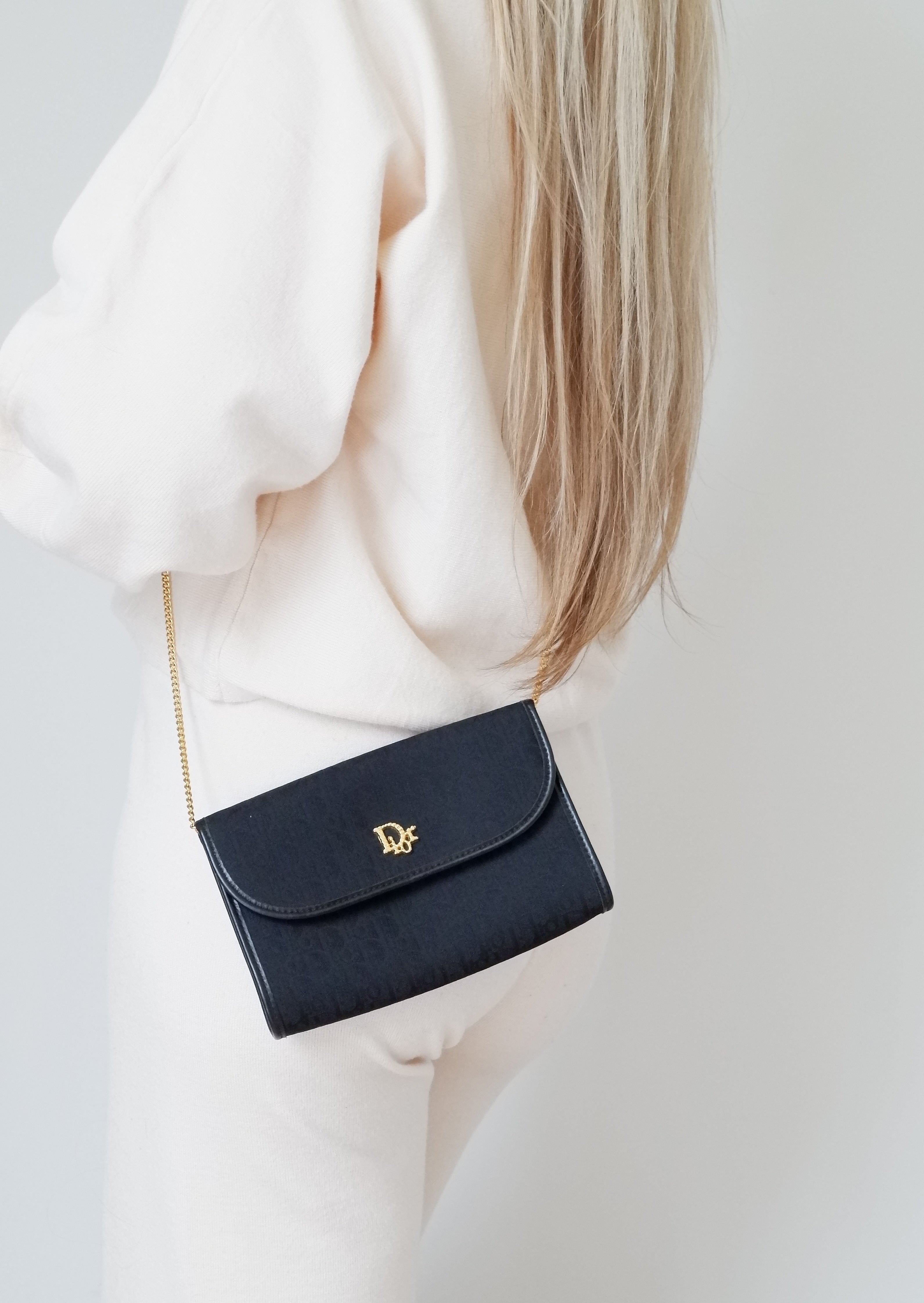 Authentic Preowned Dior Black Trotter Print Chain Bag