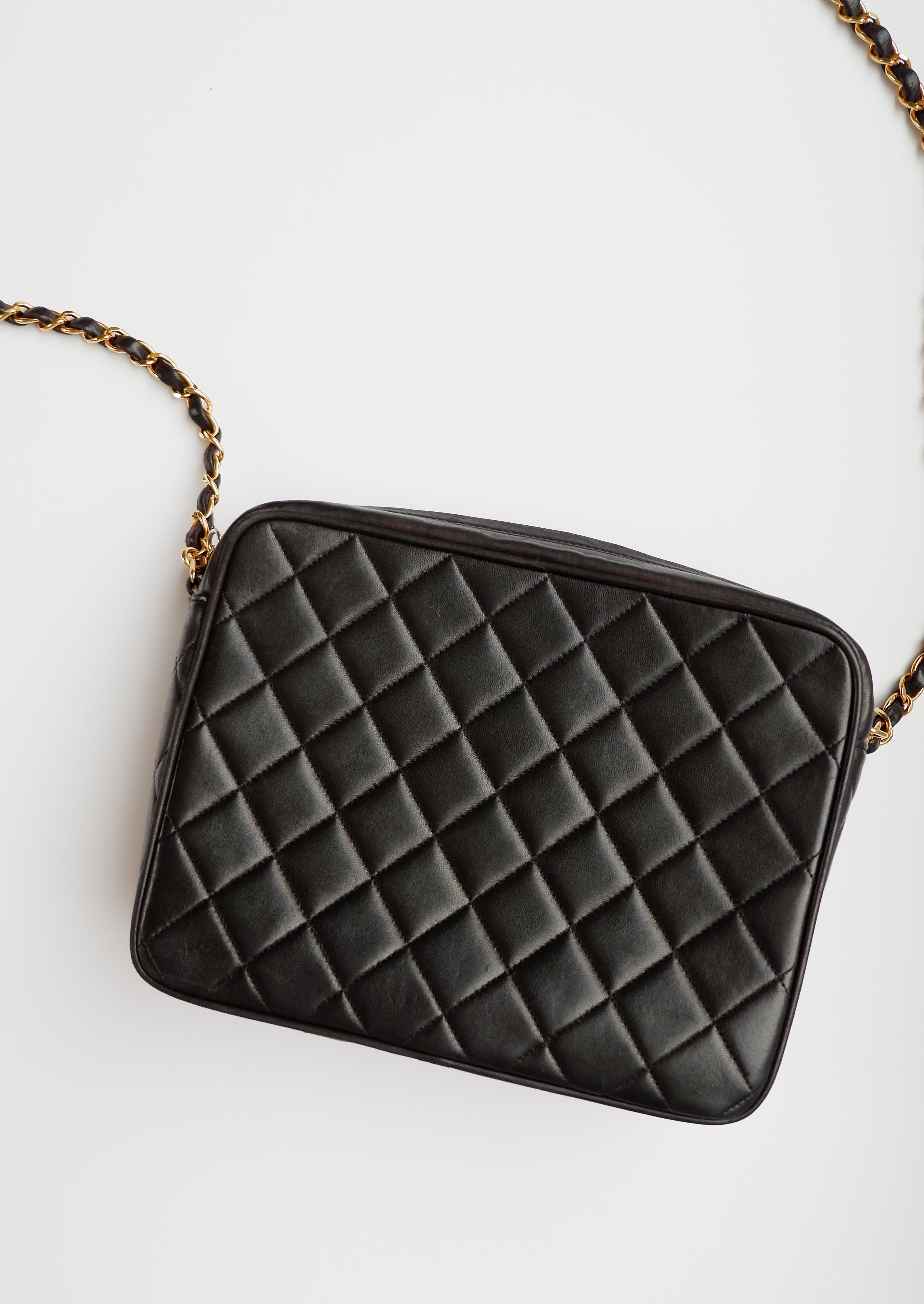 Authentic Preowned Vintage Chanel Black Lambskin Camera Bag GHW
