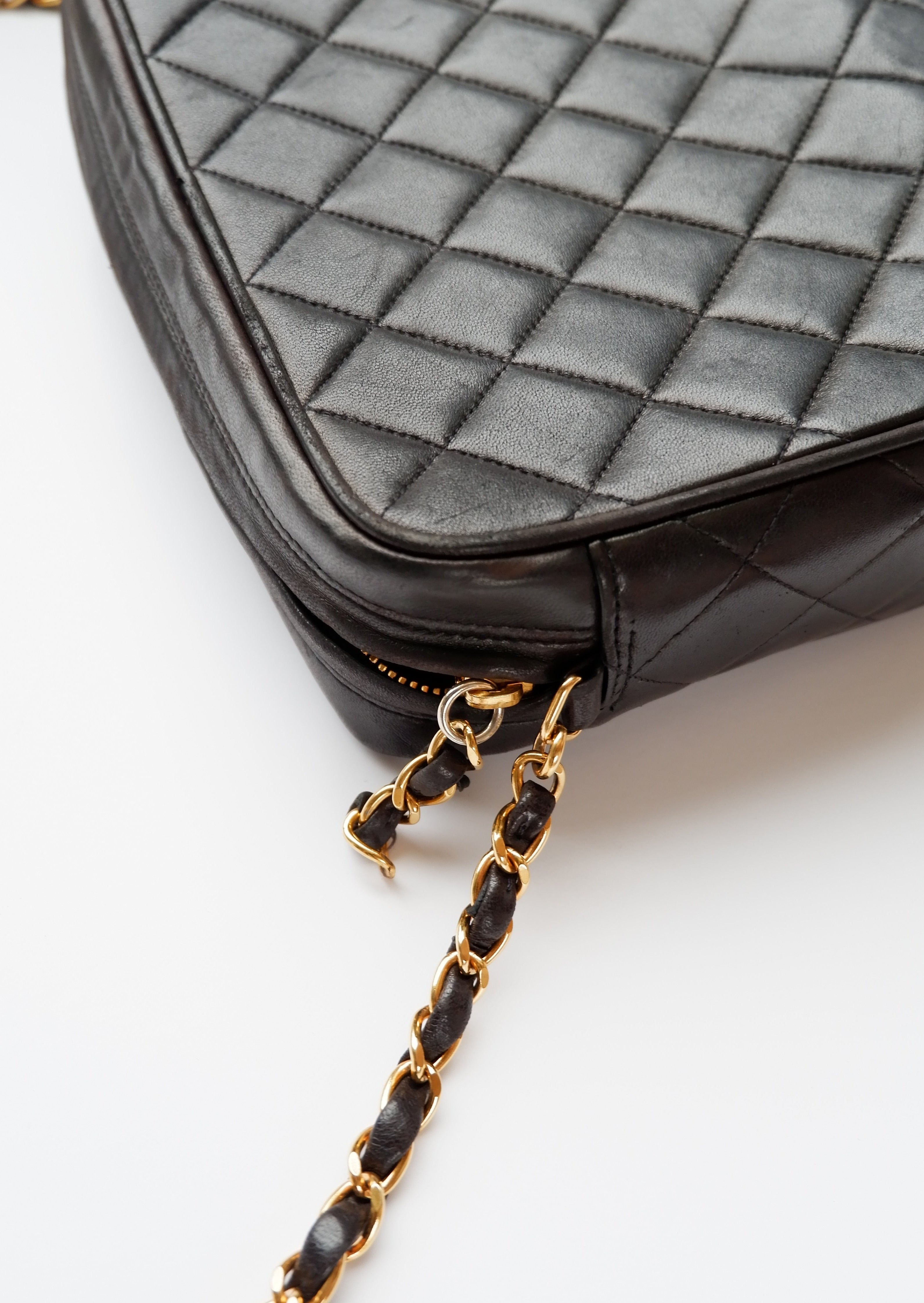 Authentic Preowned Vintage Chanel Black Lambskin Camera Bag GHW