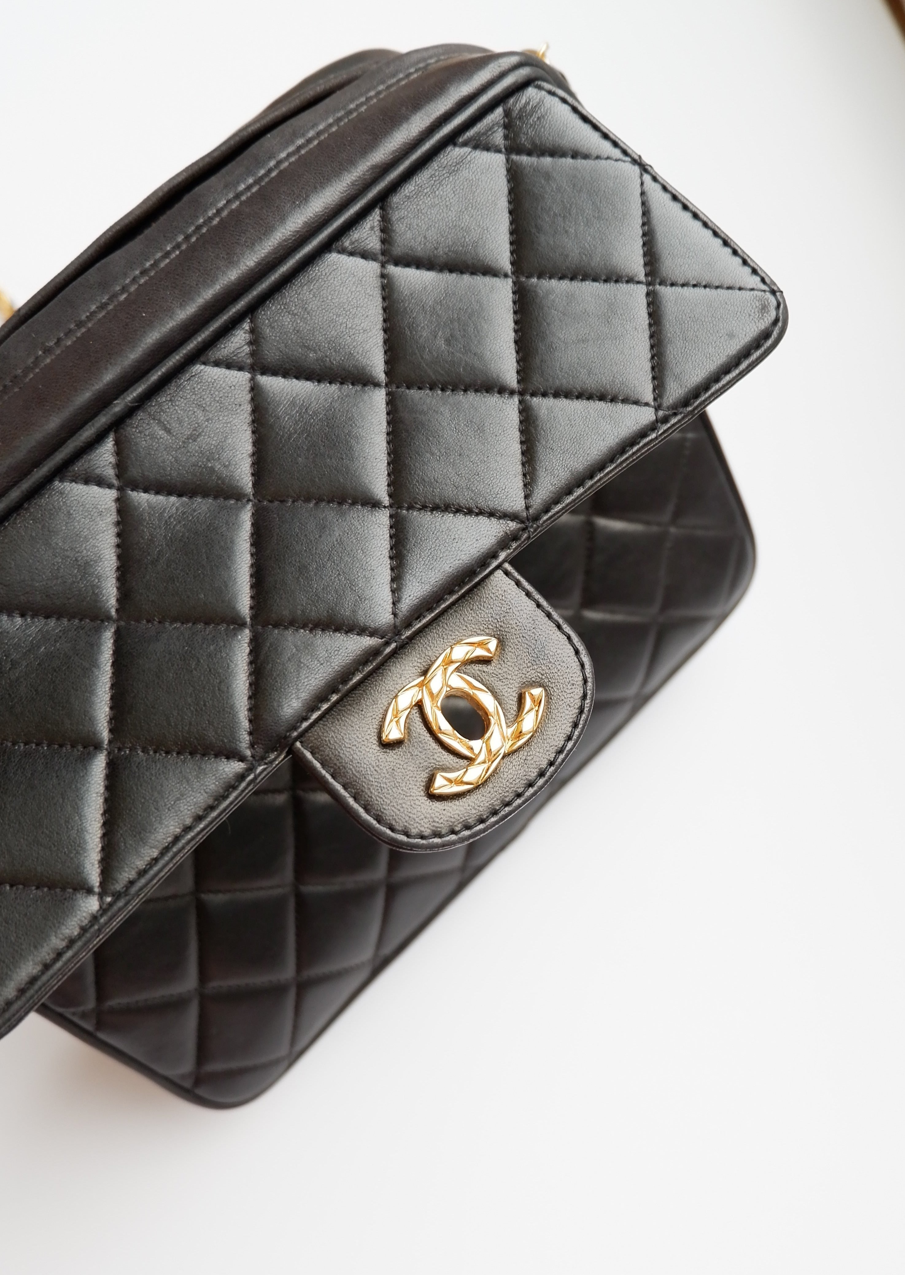 Authentic Preowned Vintage Chanel Black Lambskin Camera Bag GHW