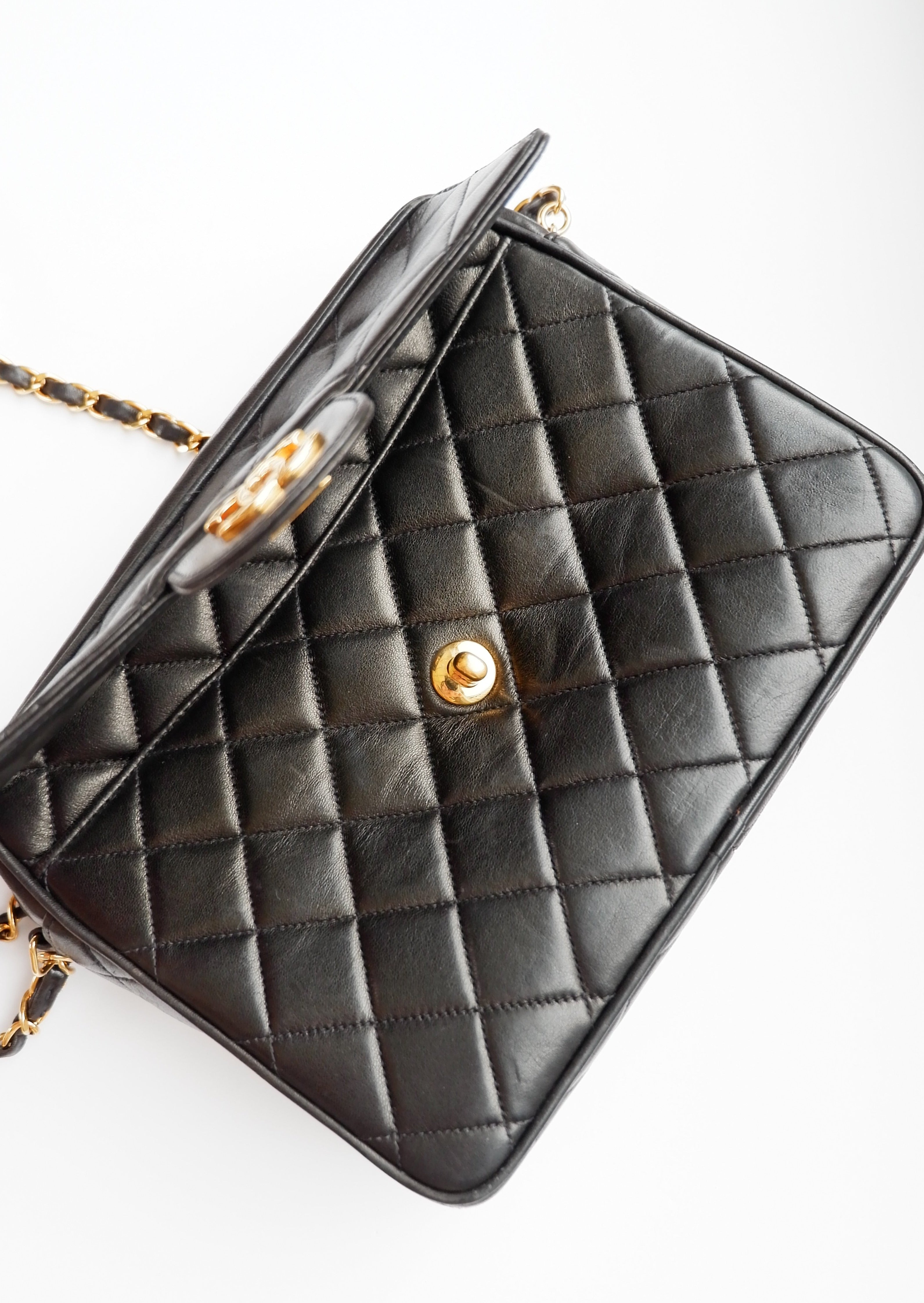 Authentic Preowned Vintage Chanel Black Lambskin Camera Bag GHW
