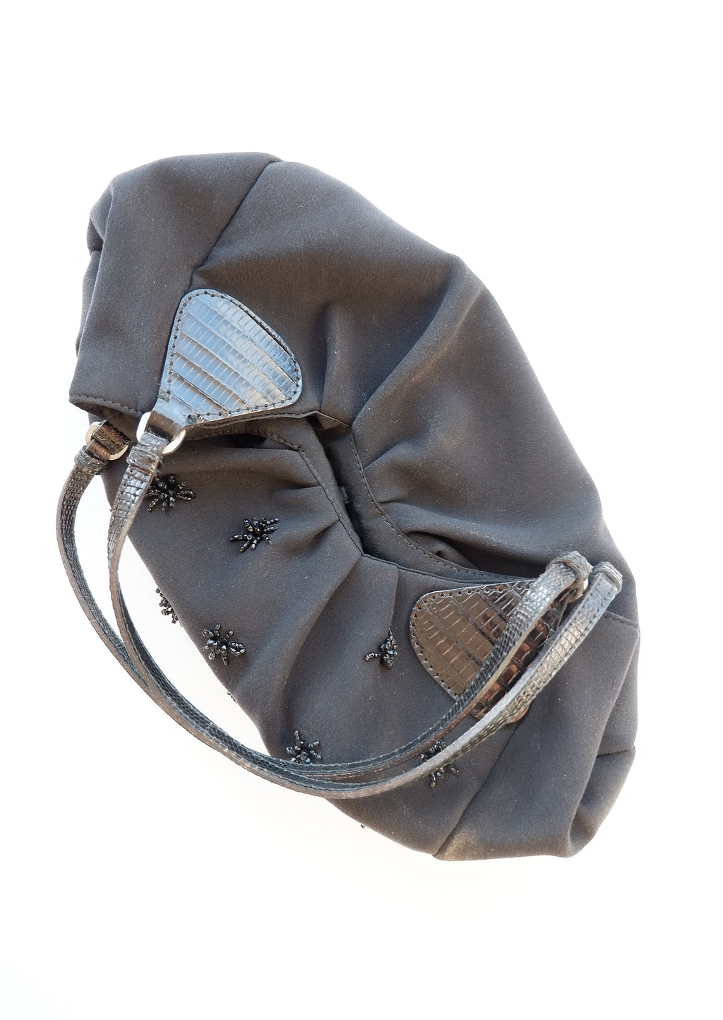 Sac à main Prada d'occasion authentique en tissu noir orné (perlé)